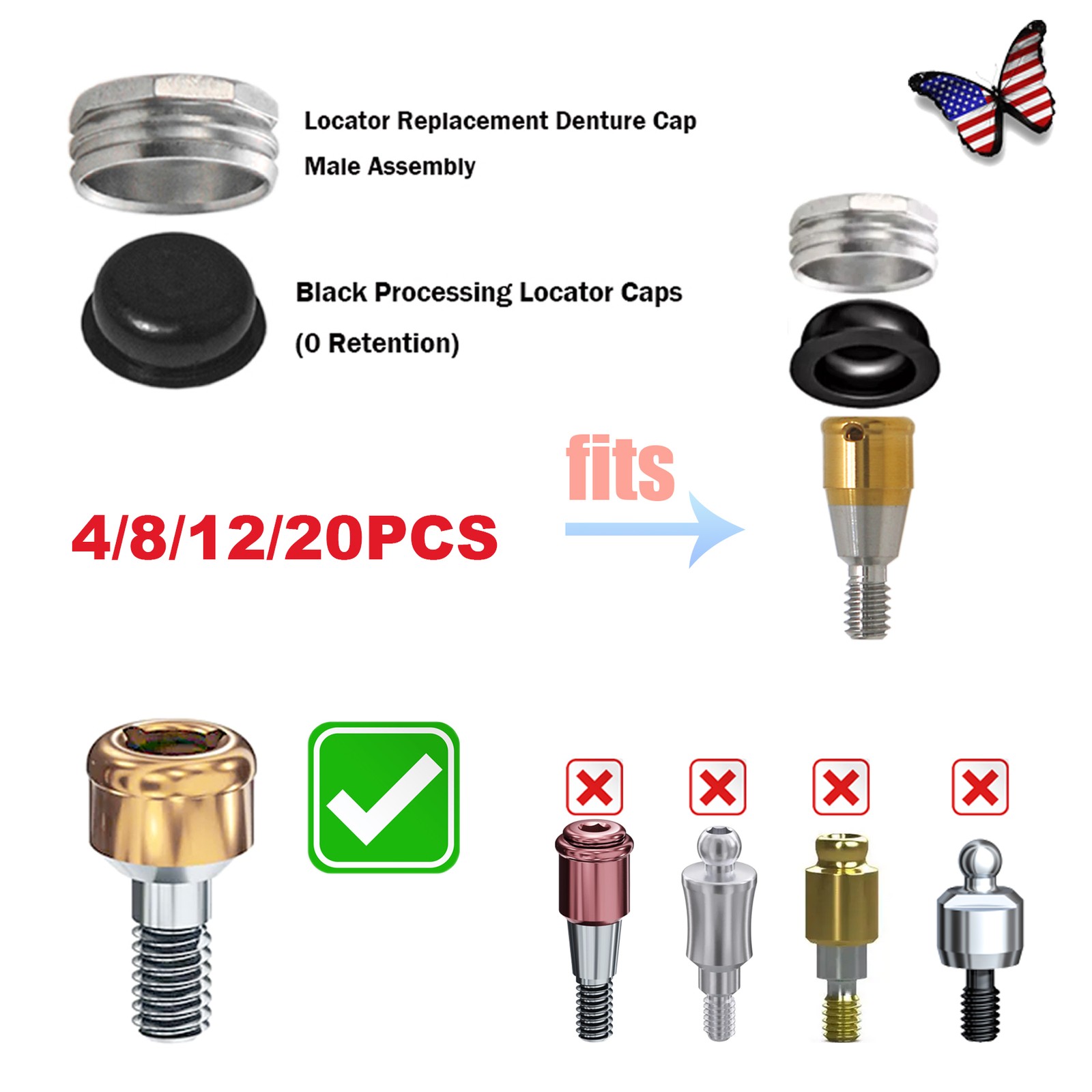 US Ship Locator Abutment Male Caps Inserts Compatible Hiossen Nobel Zimmer TSV