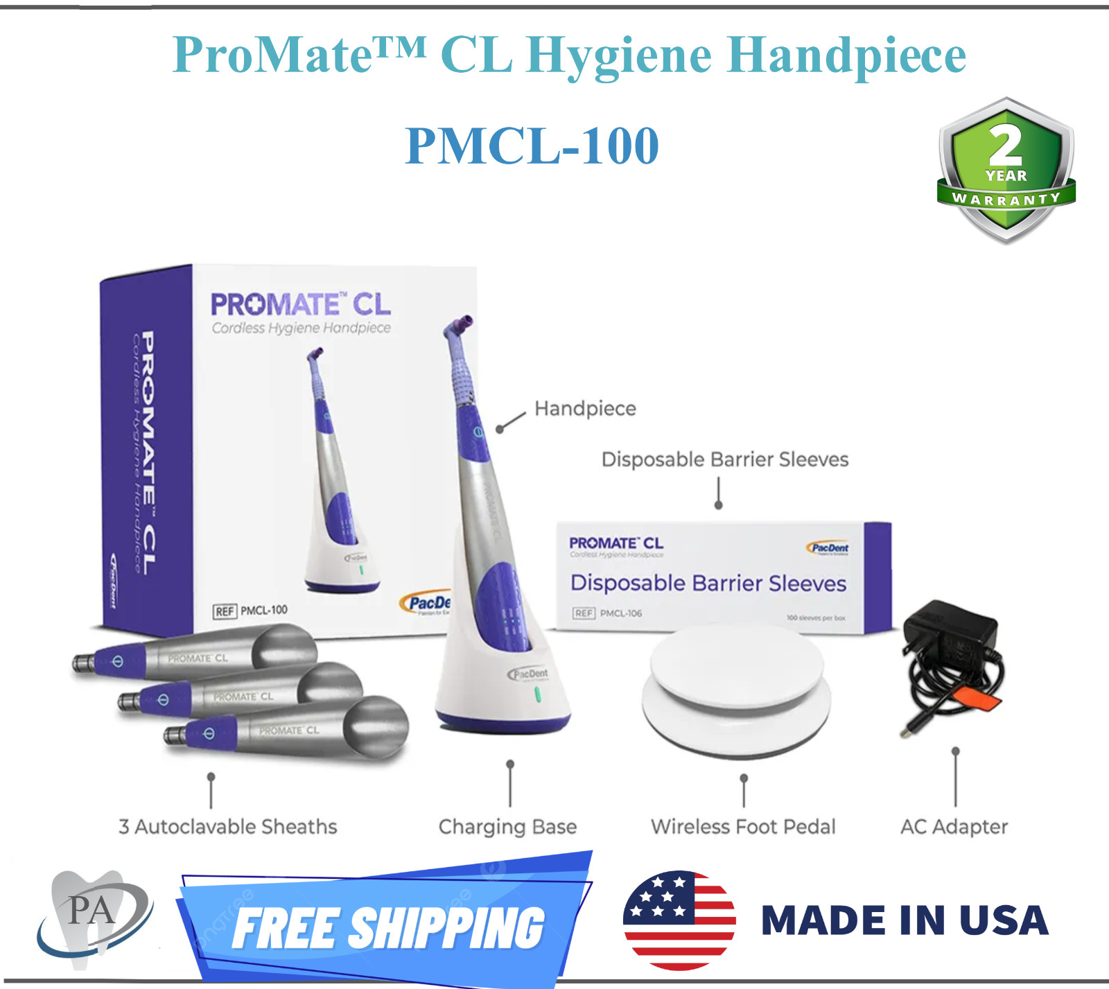 Dental ProMate™ CL Cordless Hygiene Handpiece Foot Pedal + AC Adapter Wireless