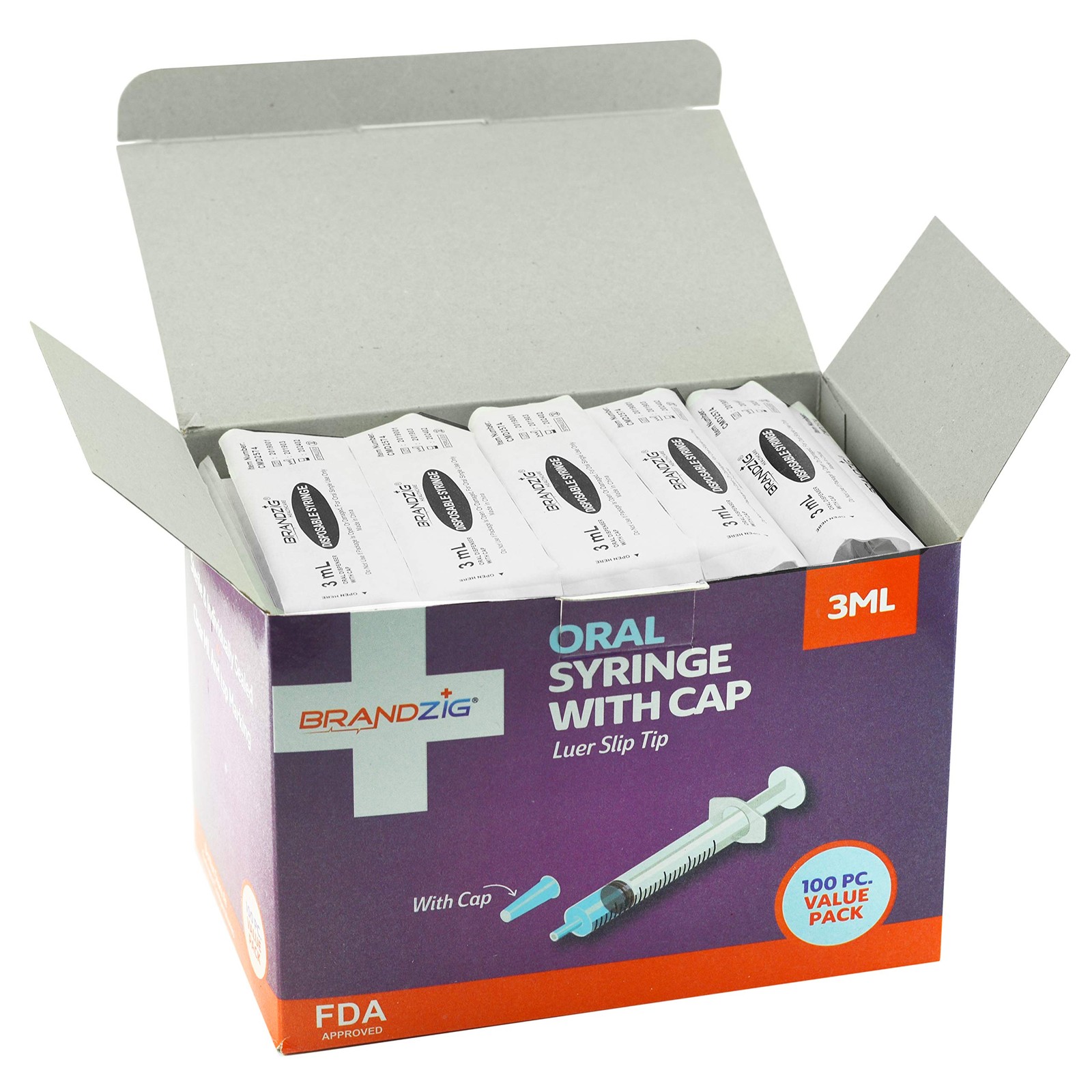 3ml Syringe With Cap (100 Pack) | Oral Dispenser 100 Count (Pack of 1)