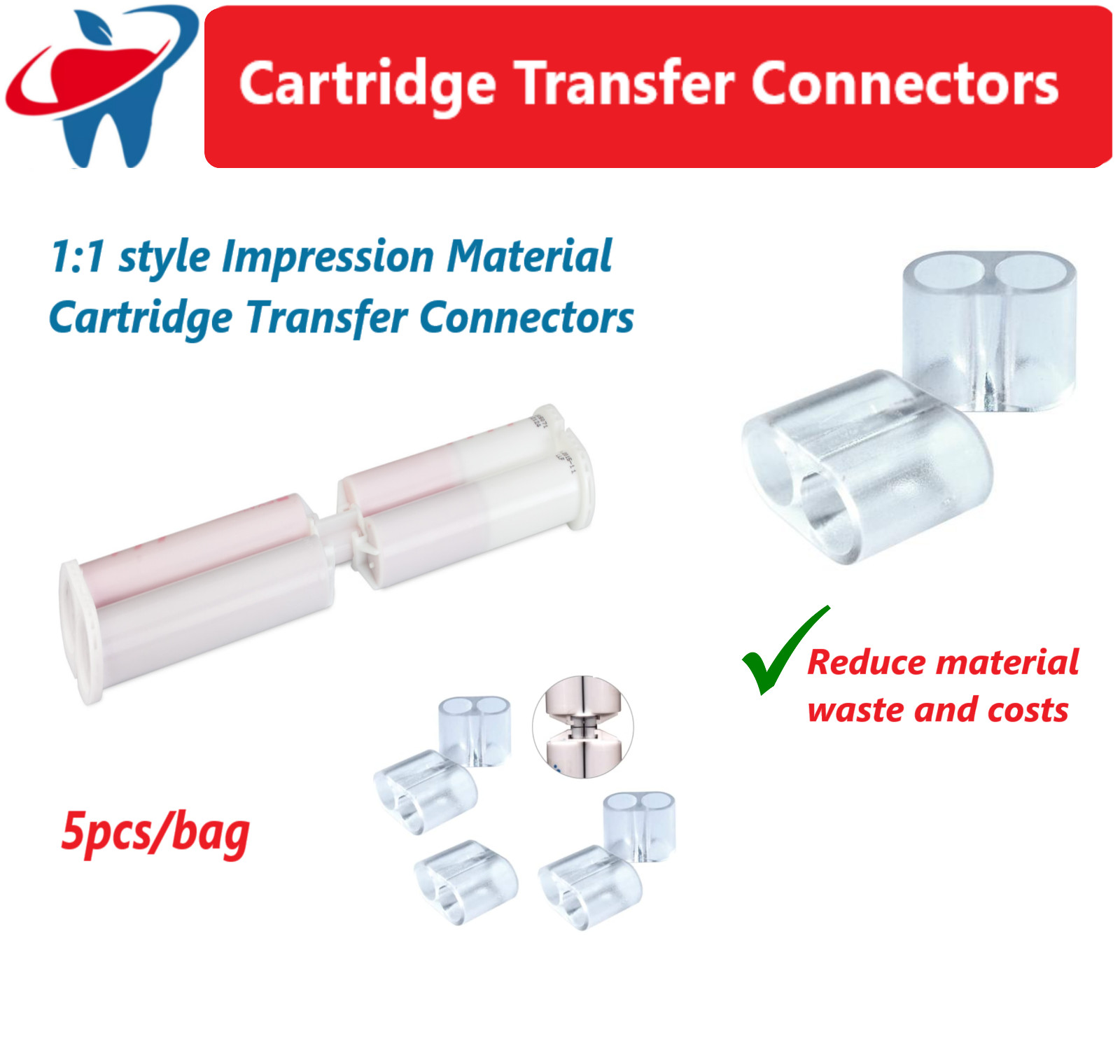 VPS Impression Refill Ease Cartridge Transfer Connectors 1:1 (Pack Of 5) Blue