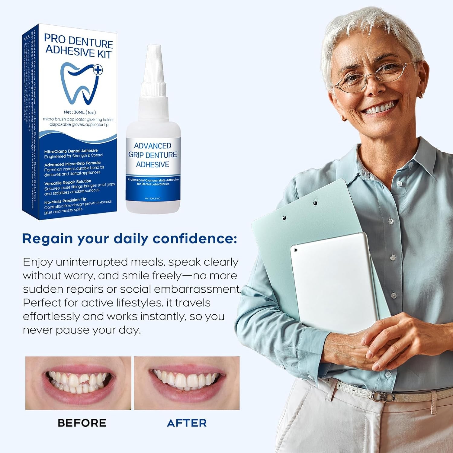 Dental Lab Adhesive Instant Bonding Glue for Dentures Fast Setting 15-60 Sec
