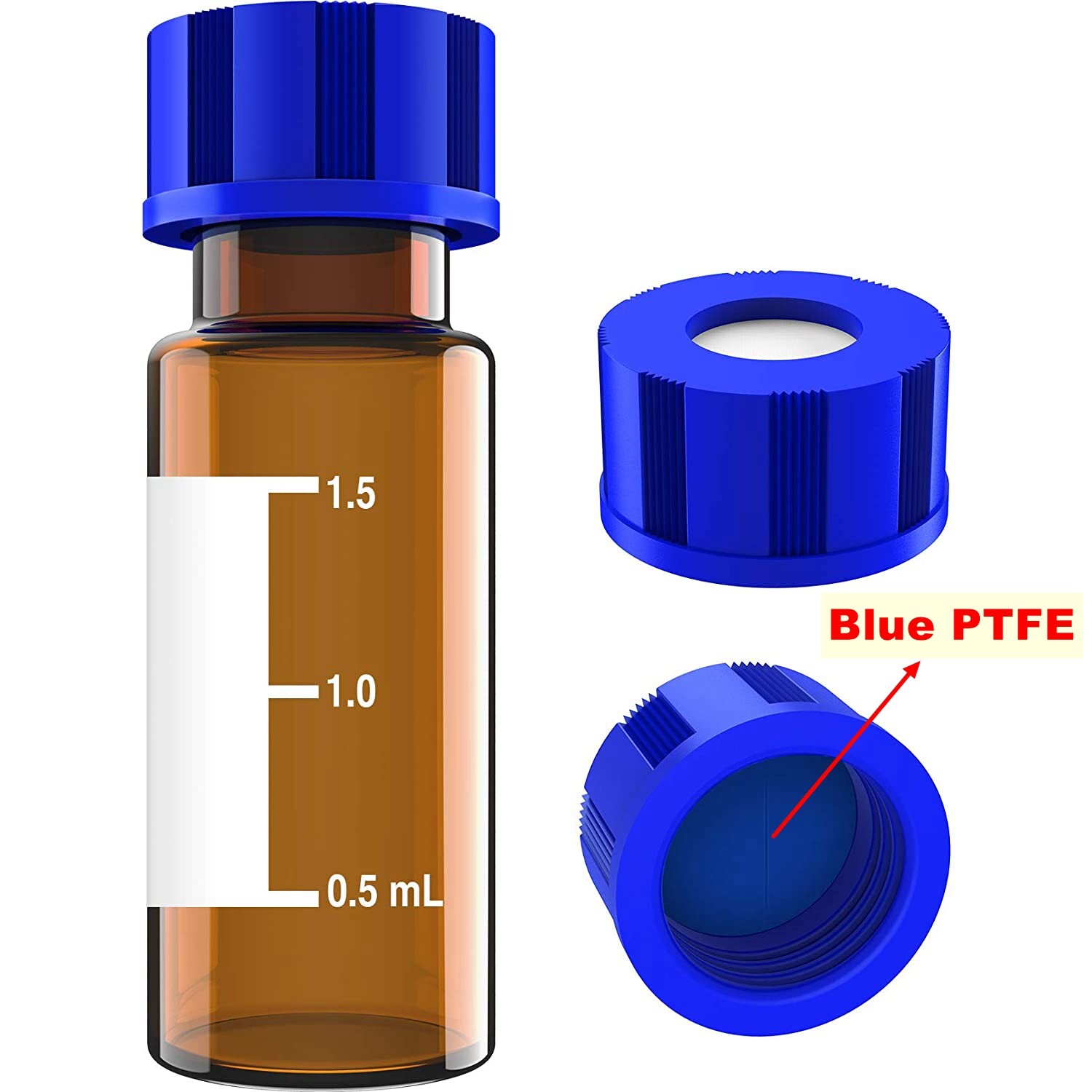600-2ml HPLC Vials, 9-425 Lab Clear Vials 9mm Blue ABS Screw Caps & Septa for GC