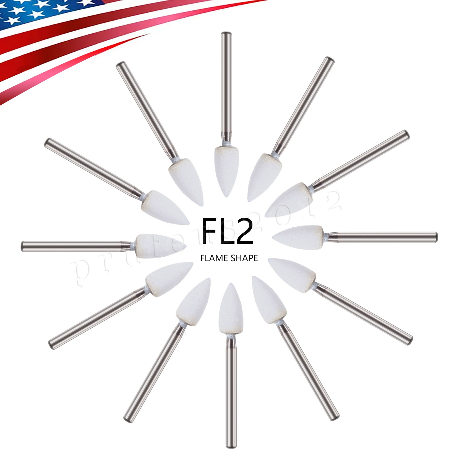 Dental Flame Mounted White Stone Polishing Burs FG Abrasion Point Burs USA