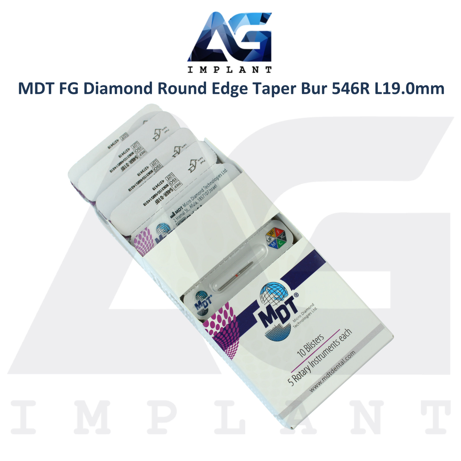 MDT Dental FG Diamond Coated Round Edge Taper Bur 546R L19.0mm Efficient Cutting