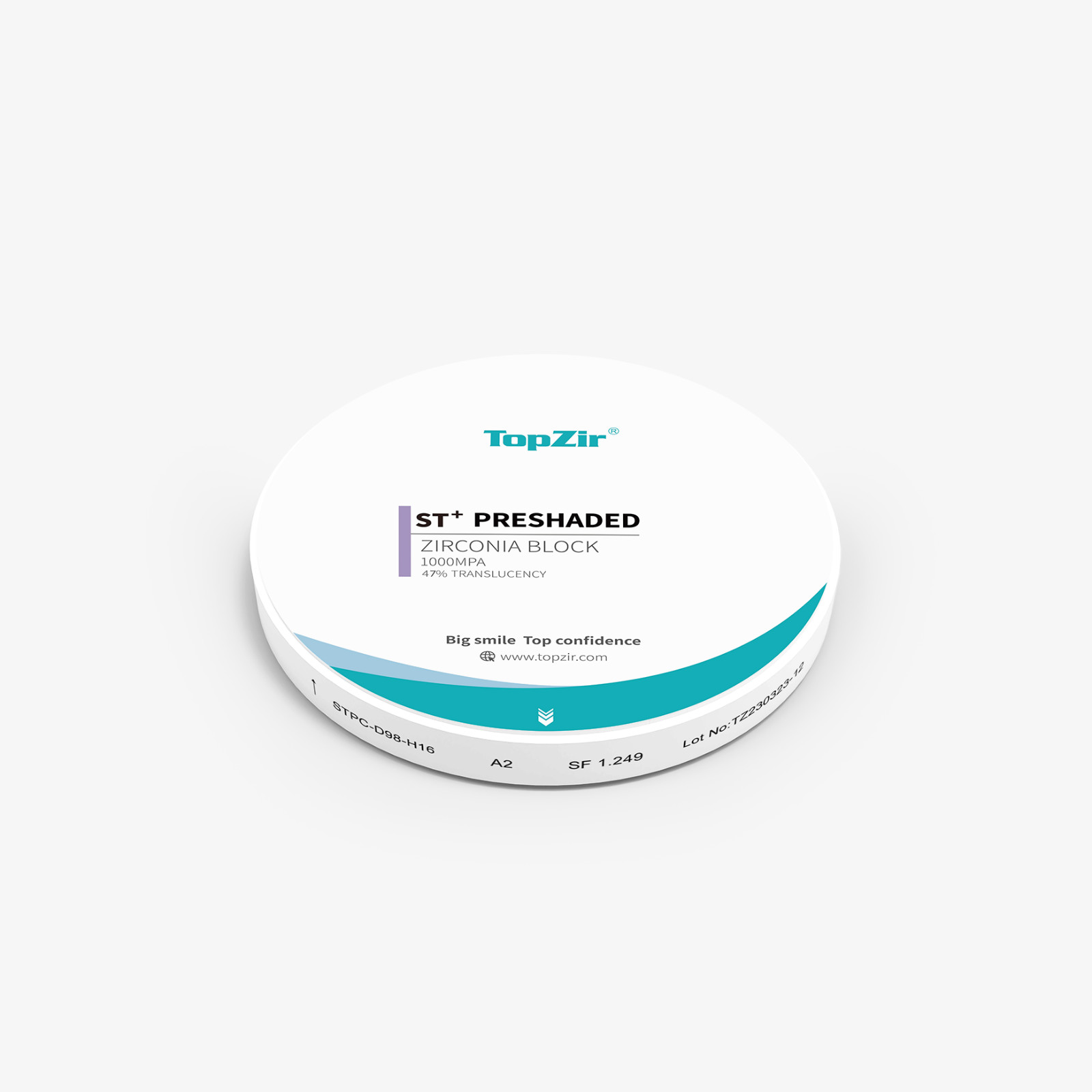 TopZir® ST+ Preshaded Zirconia for Dental Lab Milling | 47% Translucent 1000 MPa