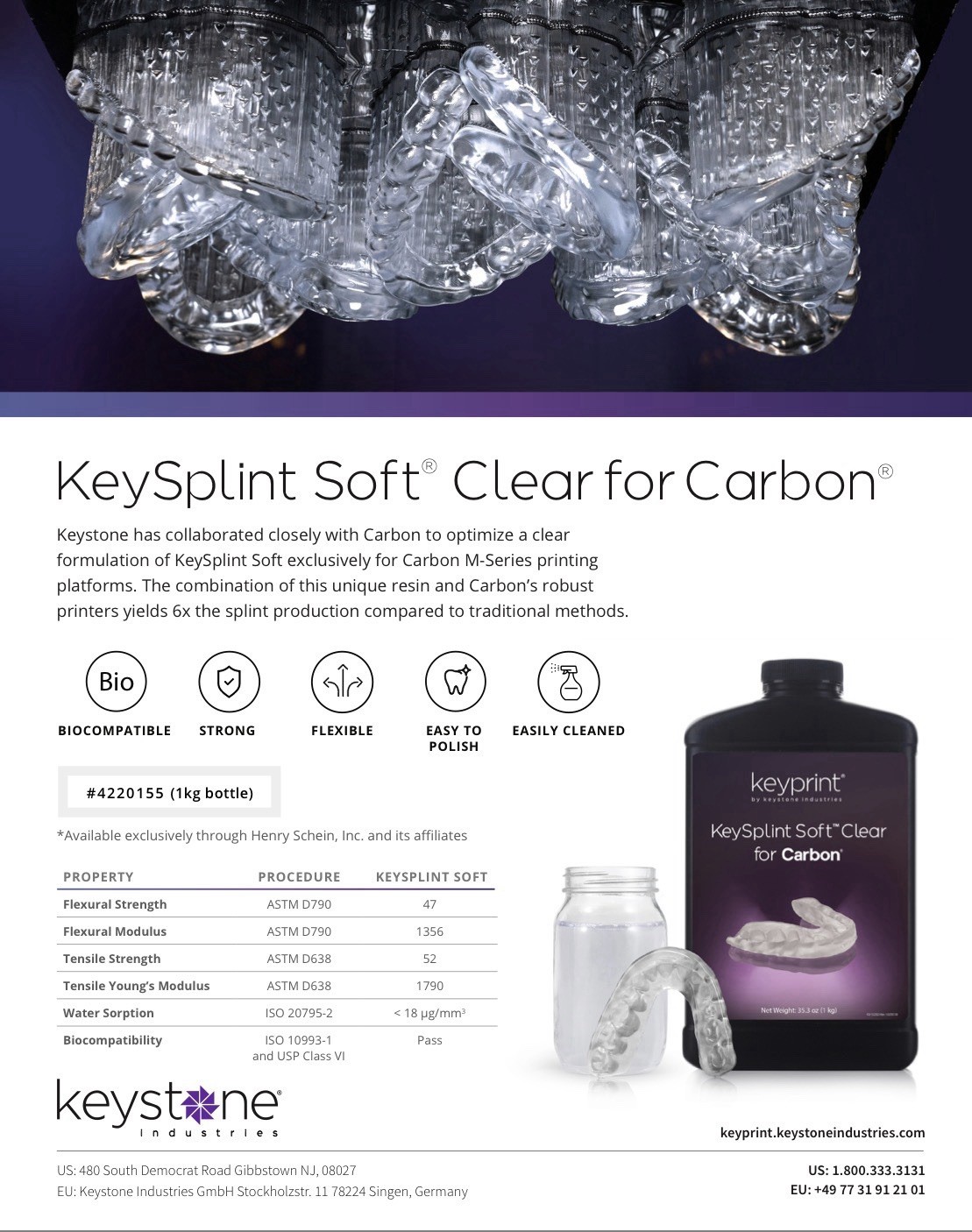 KeySplint Soft Clear For 3D Carbon Printers 1KG Resin Night Guards EXP 04/26