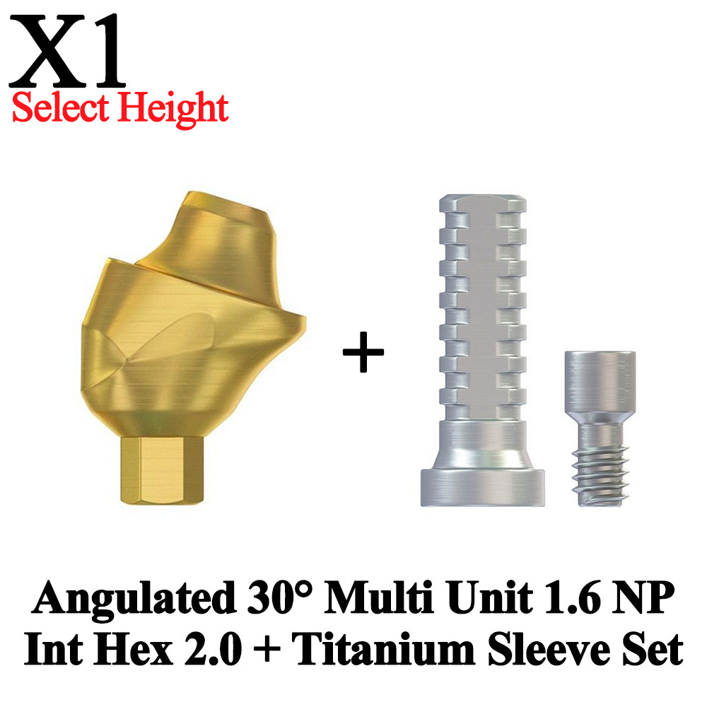 1x Set Angulated 30° Multi Unit 1.6 NP Int Hex 2.0 + Titanium Sleeve Dental