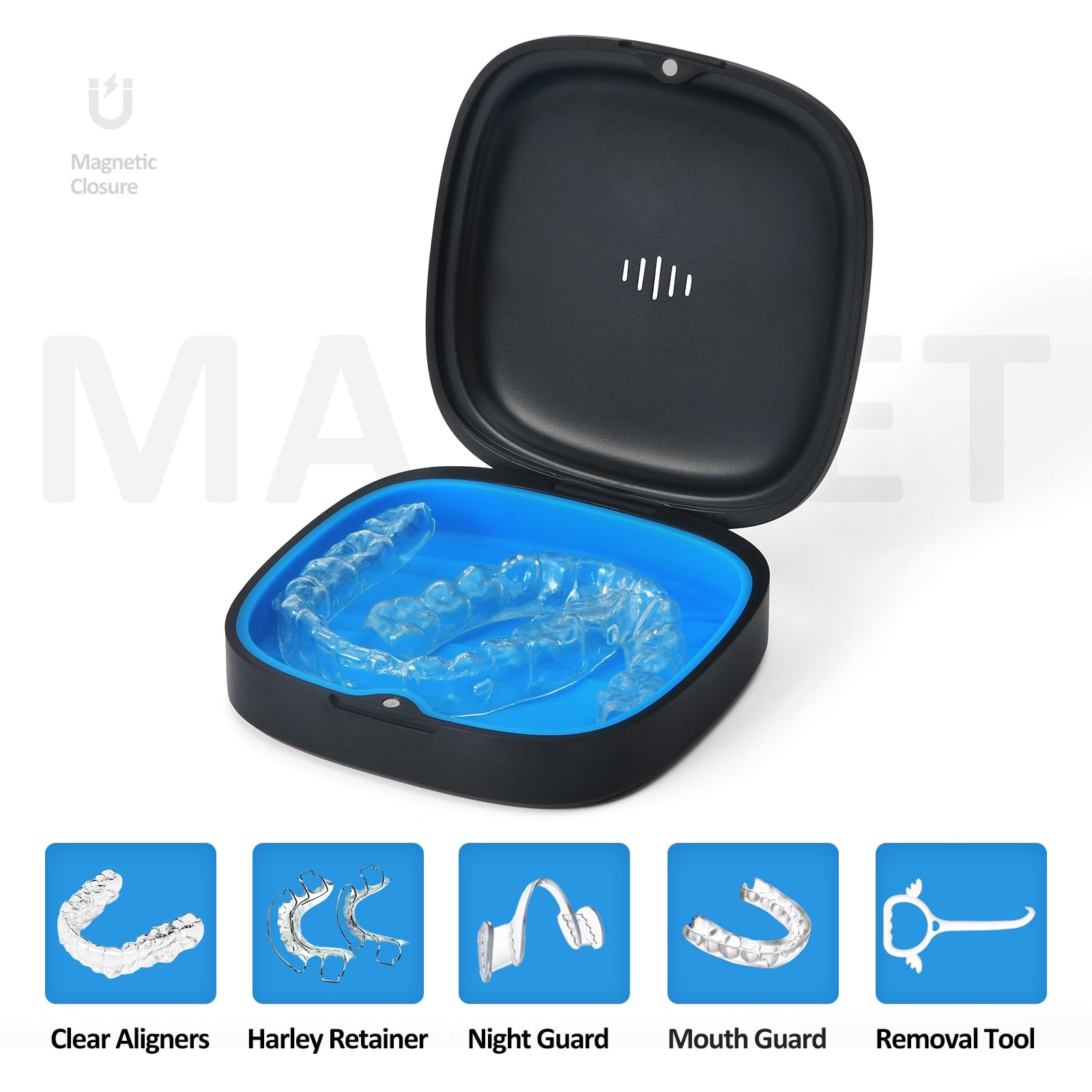 Gaboolo Retainer Case Slim Aligner 3.46×3.46×1.14 inch, 1Pack Black Blue