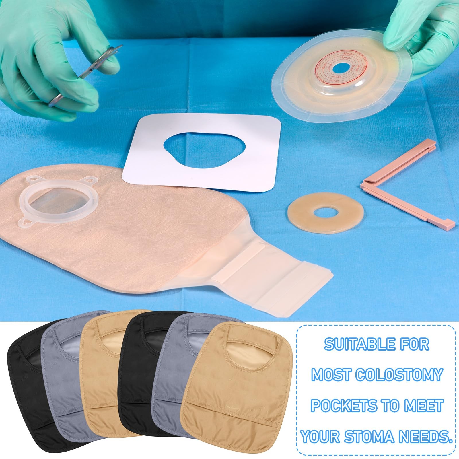 Nuenen 6 Pcs Ostomy Bag Covers approx. 9.06 x 7.09 inches, Black, Gray, Nude