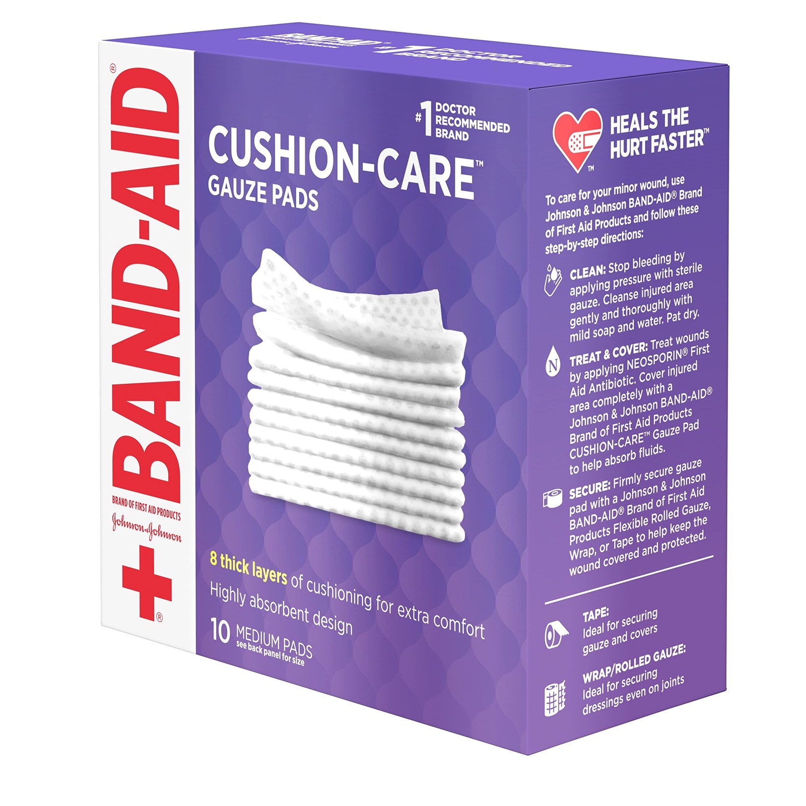 Band-Aid Brand Cushion Care Non-Stick Gauze Pads, 3×3 Inch 25ct (Pack of 10)
