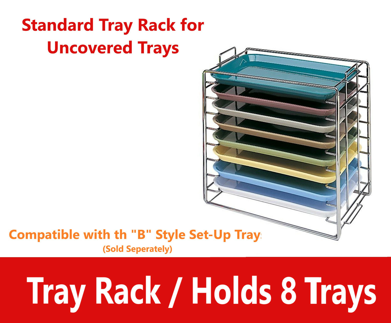 Dental Medical Chromed Steel Instrument Tray Rack 8 Position for Size B Trays