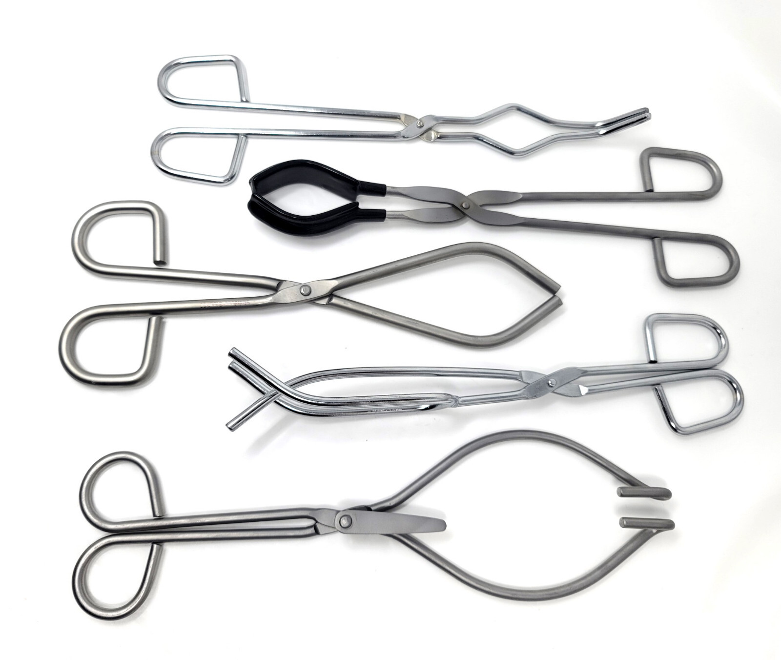 Set of 5 All Purpose Heavy Duty Beaker Crucible Holding Tongs Stainless Steel