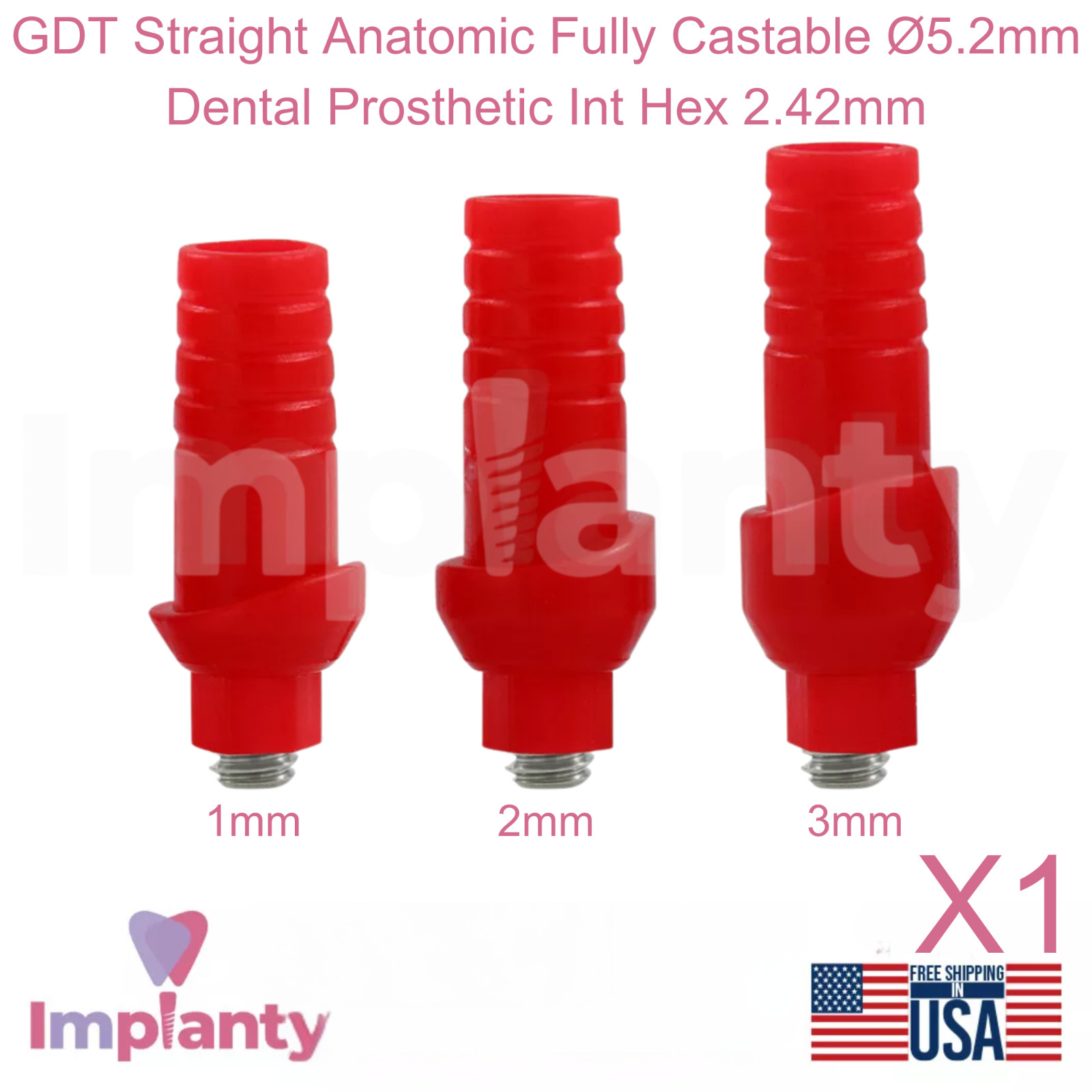 GDT Straight Anatomic Fully Castable Ø5.2mm Dental Prosthetic Int Hex 2.42mm