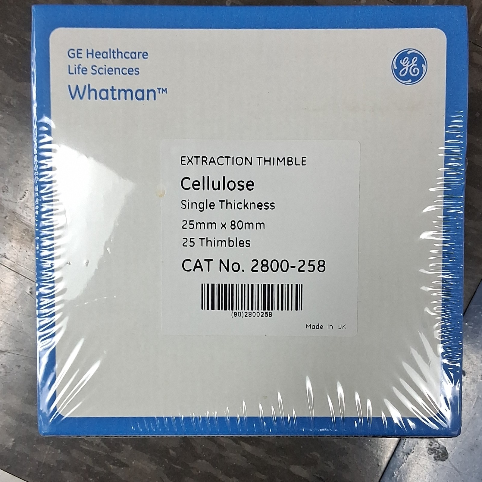 Whatman Extraction Thimble Cellulose 25mm x 80mm 25 Thimbles 2800-258 (34 boxes)