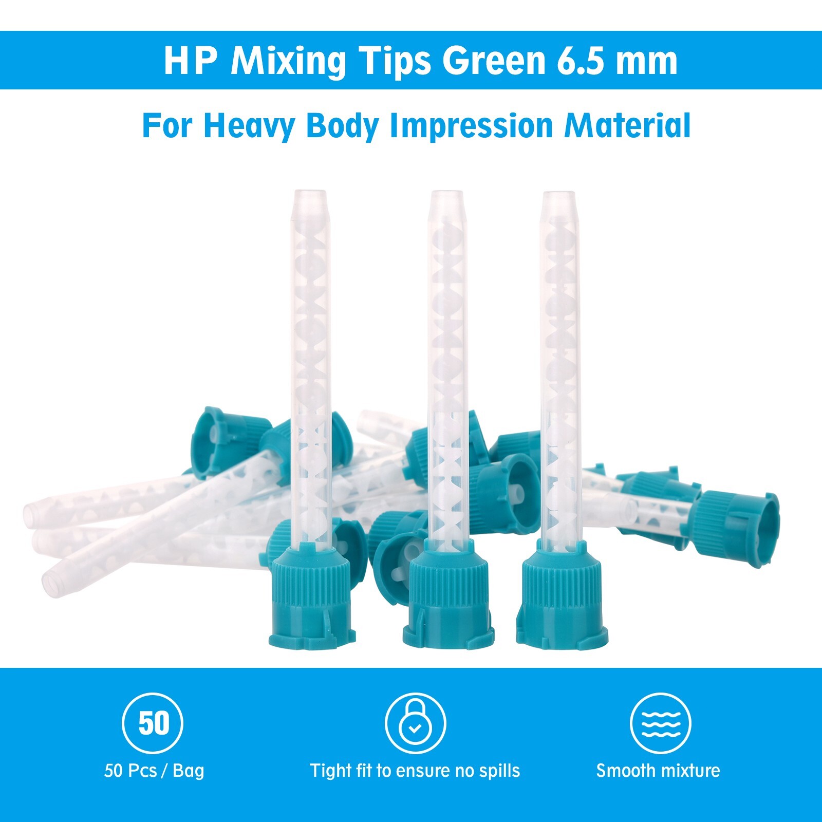 OneMed Dental Mixing Tips Impression HP Tips Teal 6.5mm(1:1) 50Pcs/Bag