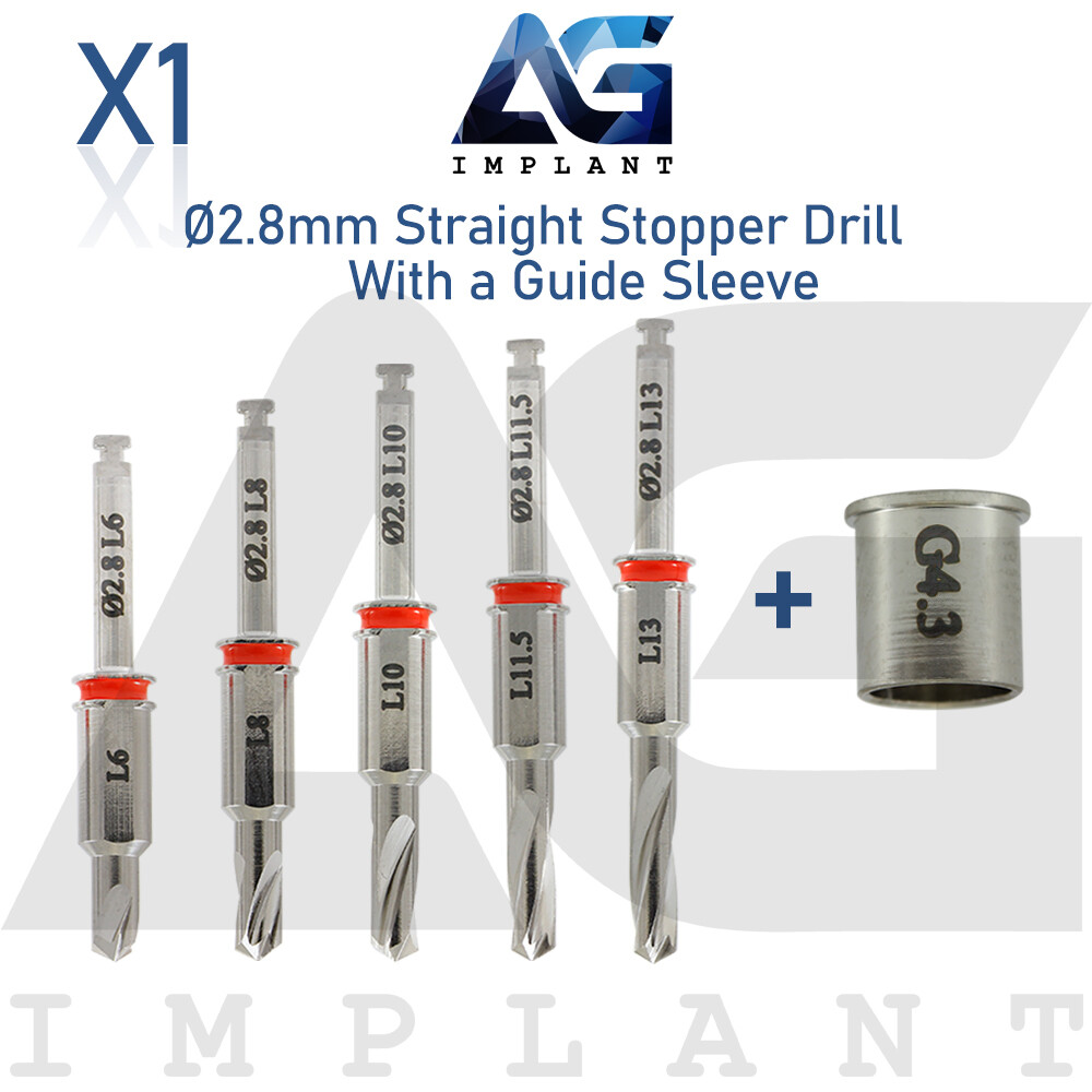 1 Dental Straight Guided Stopper Drill 2.8mm Set With Guide Sleeve Red Color