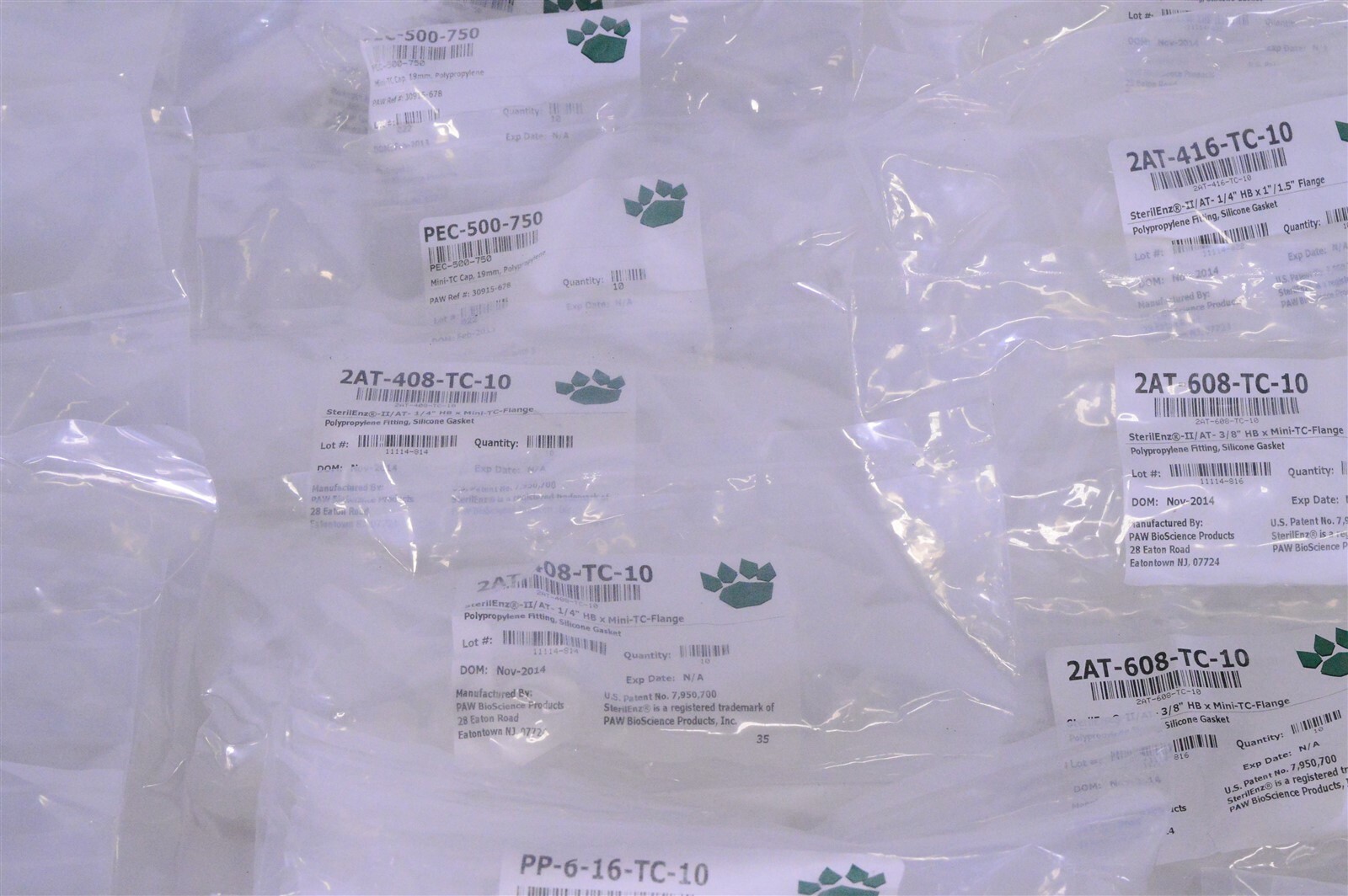 Lot of PAW BioScience Polypropylene Gaskets Mini-TC Caps Gamma-Stable