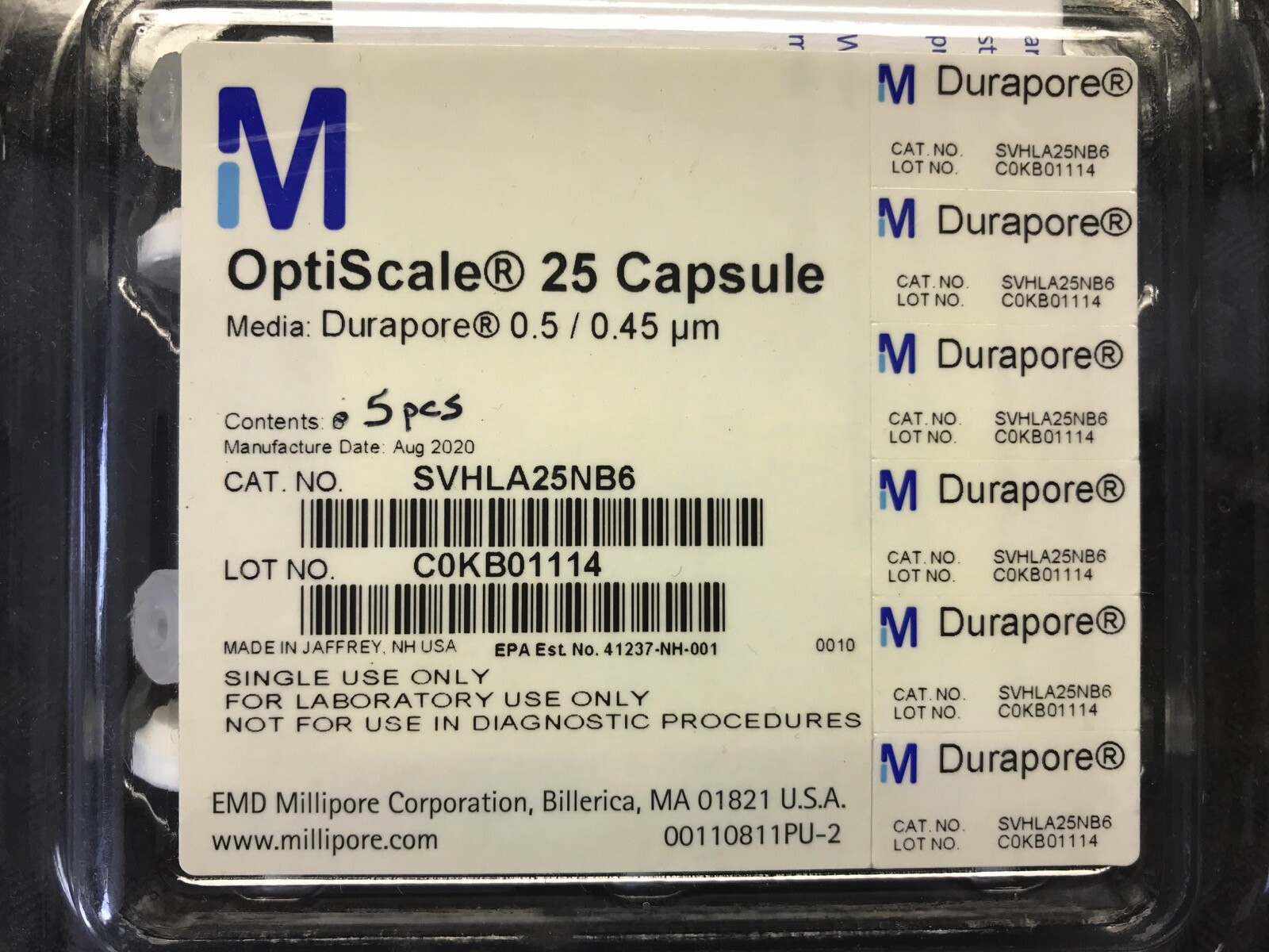 (5/Pk) MILLIPORE OptiScale 25 Filter Capsules 25mm Durapore 0.5um 0.45um Luer