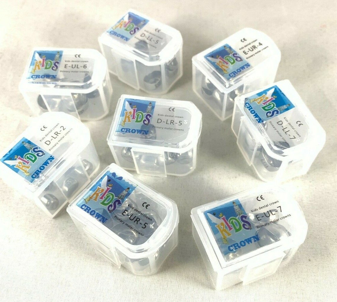 DENTAL Ni-Chro STAINLESS STEEL Primary Molar KIDS CROWN KIT/REFIL All sizes 5/pk