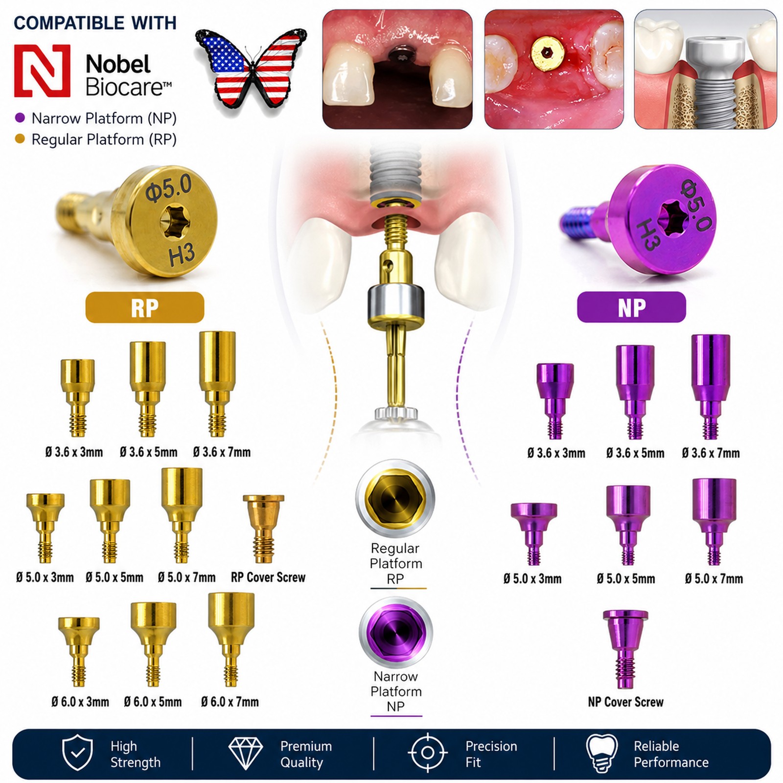 US Nobel Biocare Active NP/RP Hex Locator/Healing Abutment/ Impression Transfer