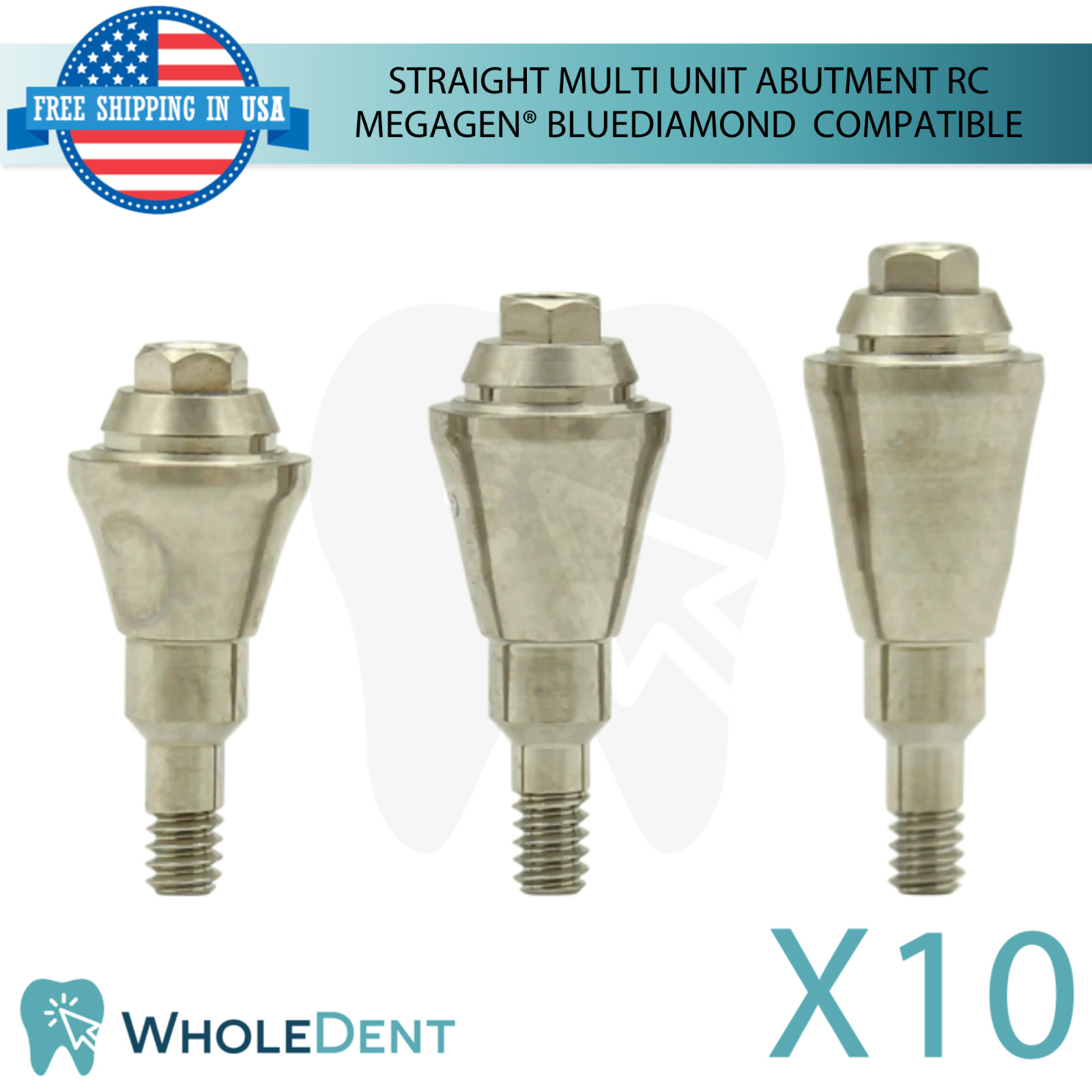 10x Straight Multi Unit Prosthetic Ø4.8mm RC Megagen® BlueDiamond Compatible