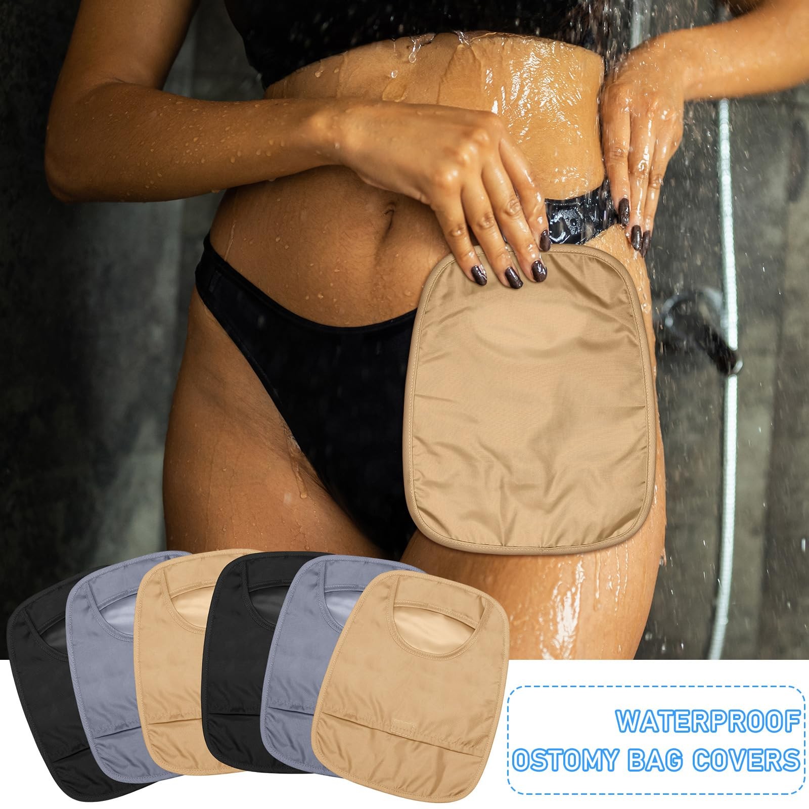 Nuenen 6 Pcs Ostomy Bag Covers approx. 9.06 x 7.09 inches, Black, Gray, Nude