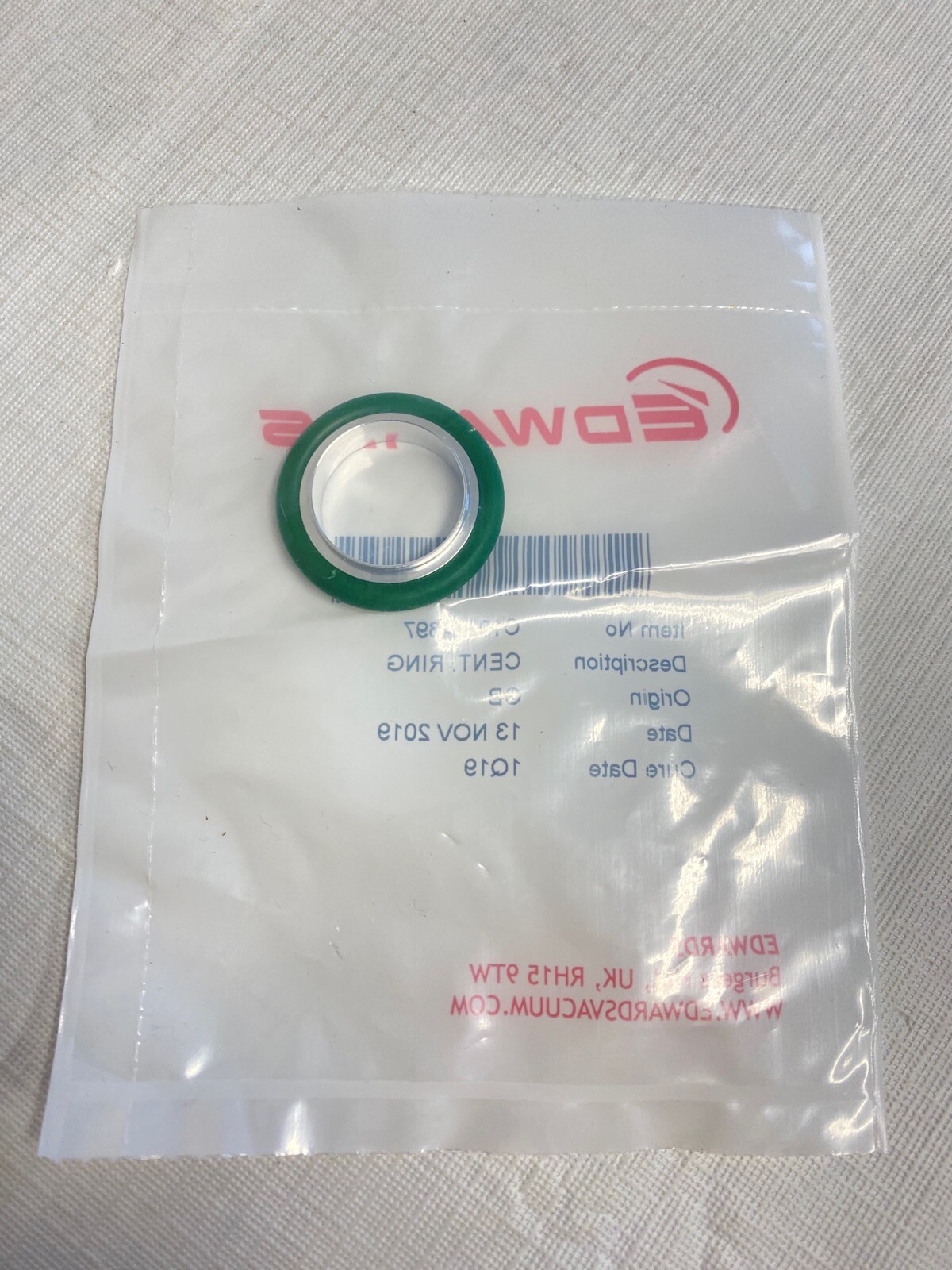 EDWARDS Centering O-Ring Fluoroelastomer Aluminum Carrier C10514397
