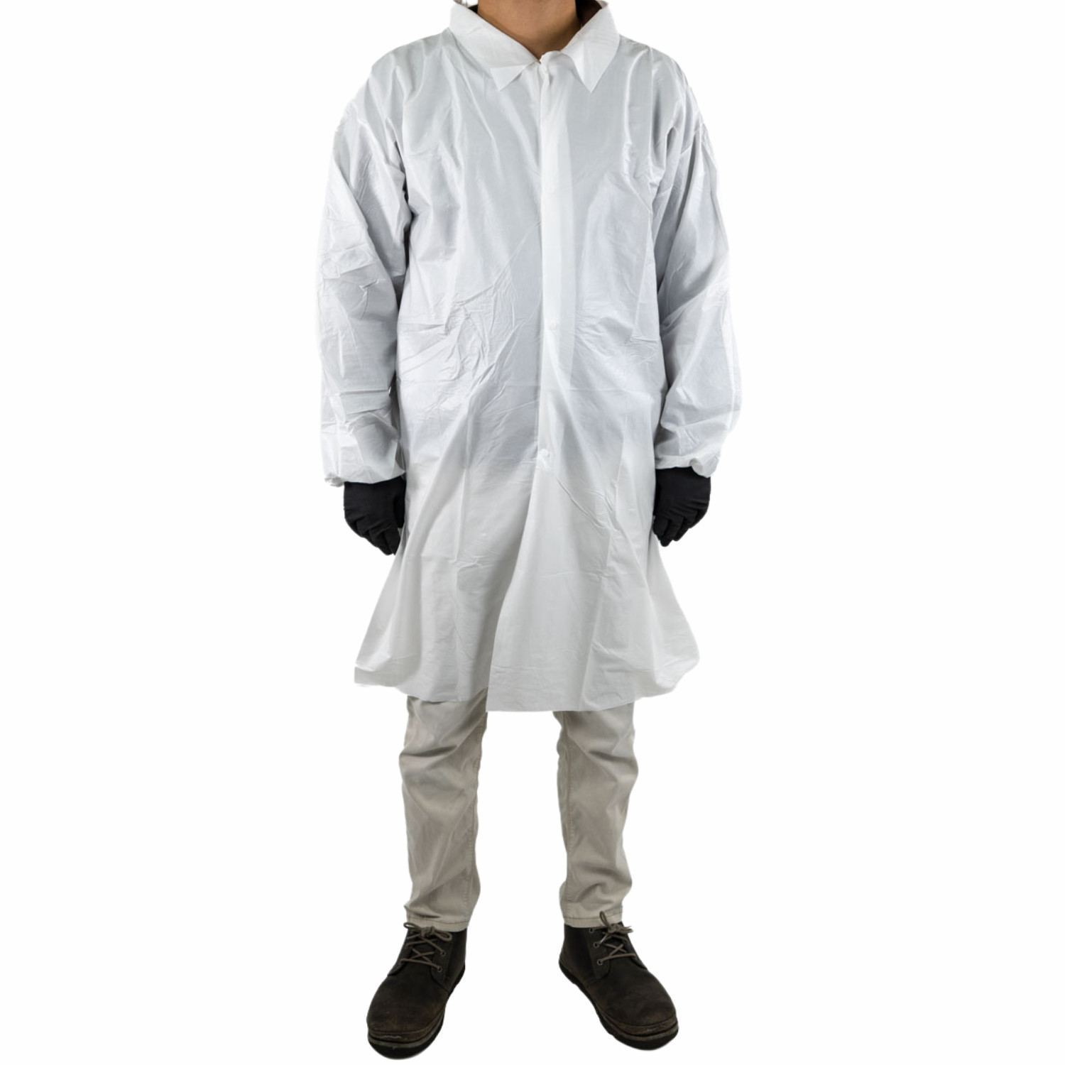 25-50 Microporous 50G White Medical Disposable Lab Coat Elastic Wrists No Pocket
