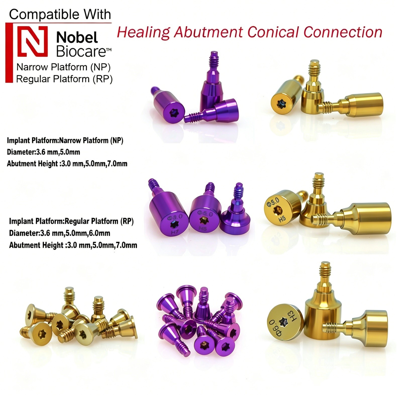 Dental Healing Abutments for Nobel Active RP NP ∅3.6/5.0/6.0 H3/5/7mm