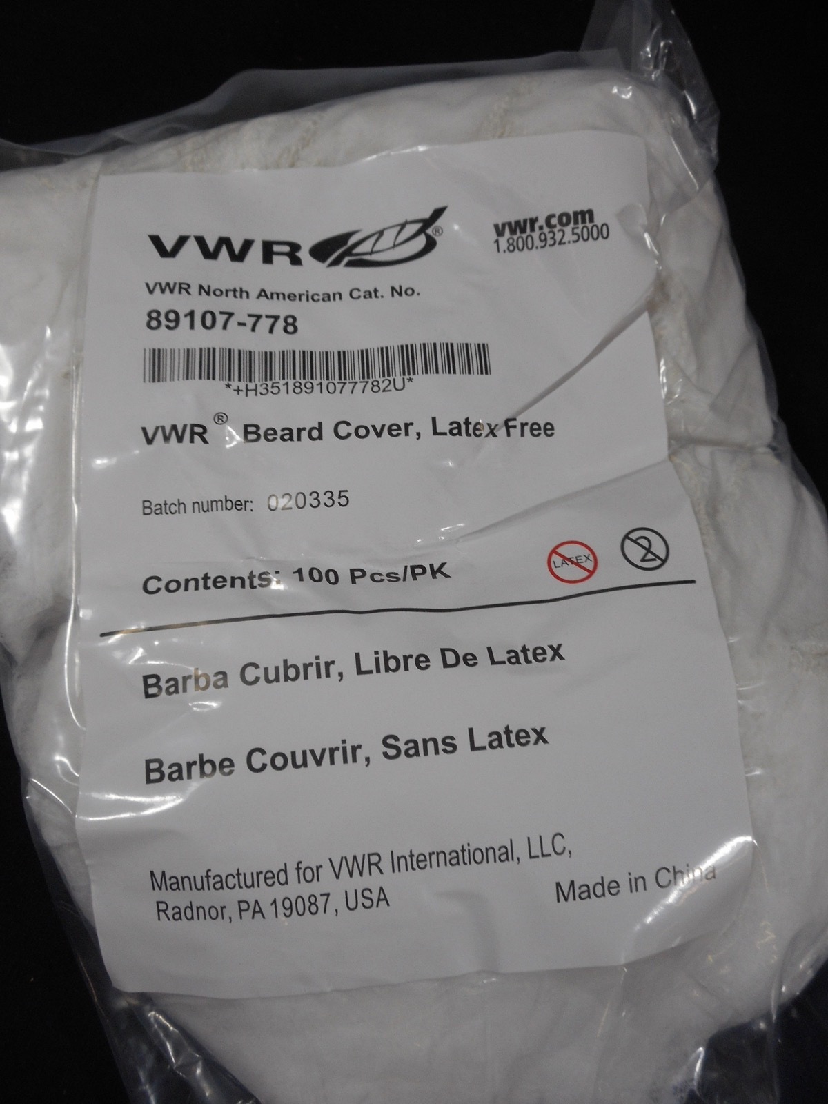 VWR Basic Protection Latex Free Laboratory Beard Covers 89107-778 (Pack of 100)