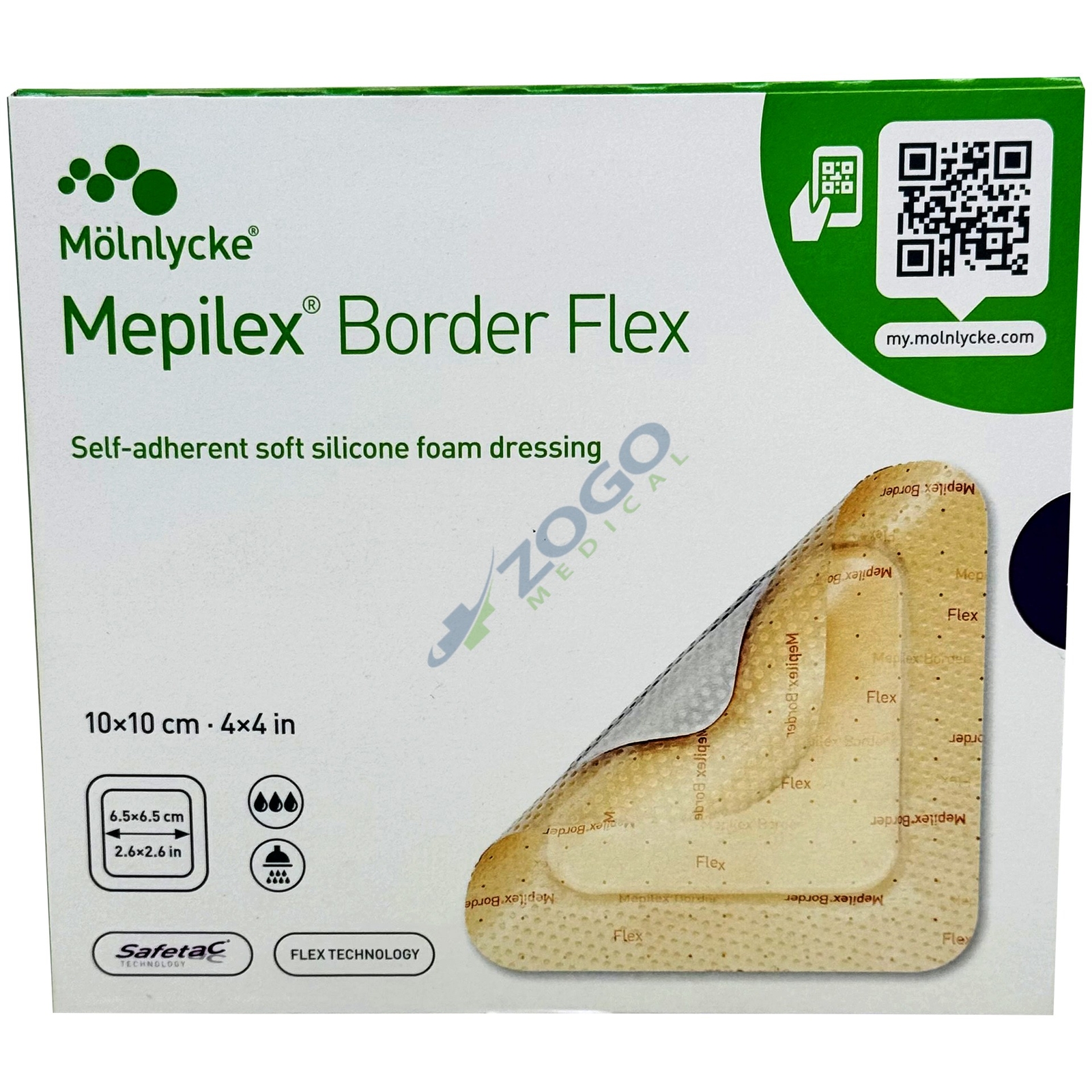 Mepilex Border Flex – Soft Silicone Foam Dressing – 4″ x 4″ – Box of 5 Dressings