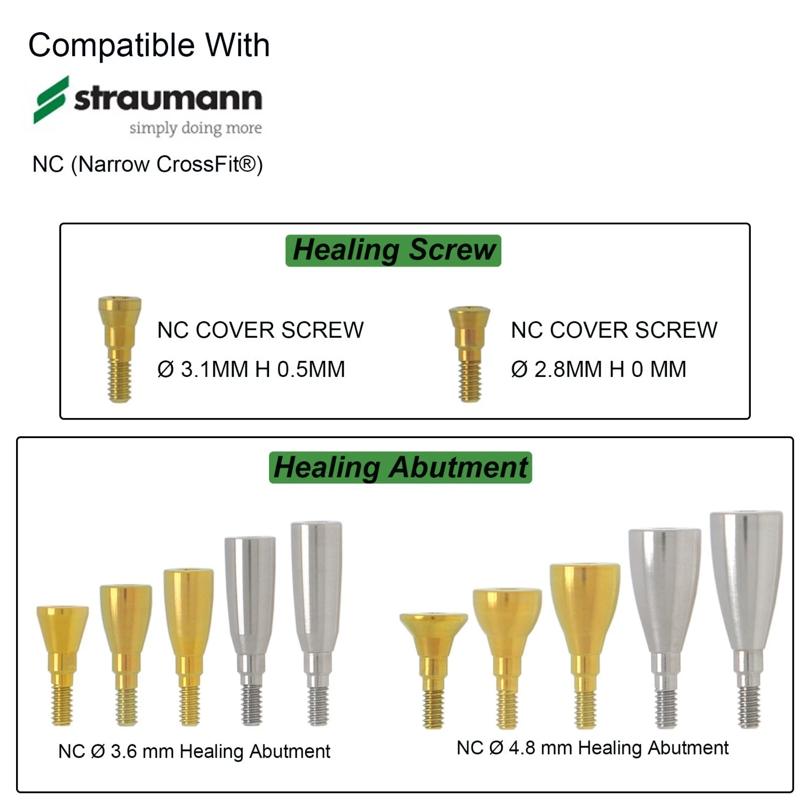 US Dental NC Healing Abutment & Cover Screw Fit Straumann ITI BL/BLT