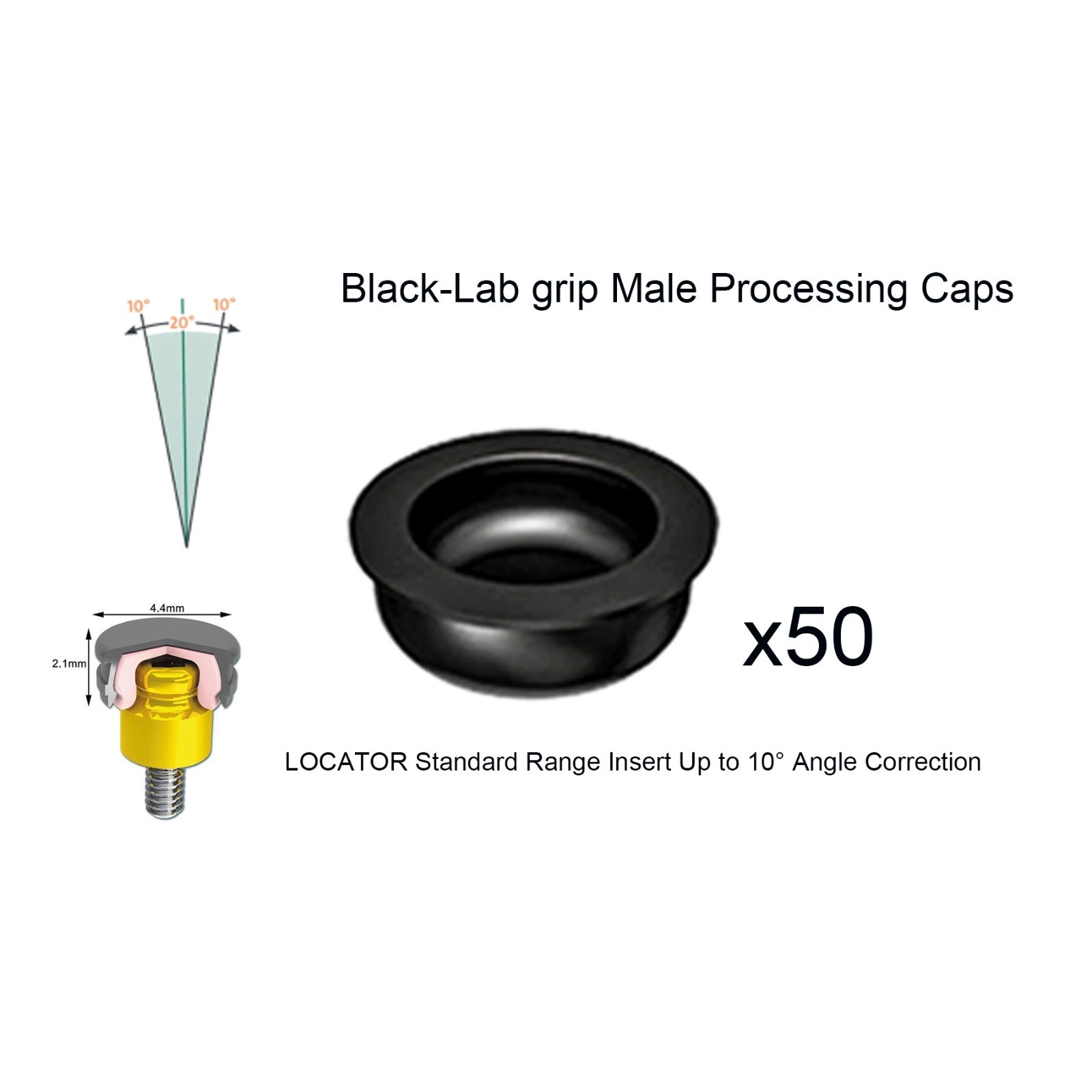 US Dental Locator Black Processing Replacement Male Inserts Caps Overdenture Set