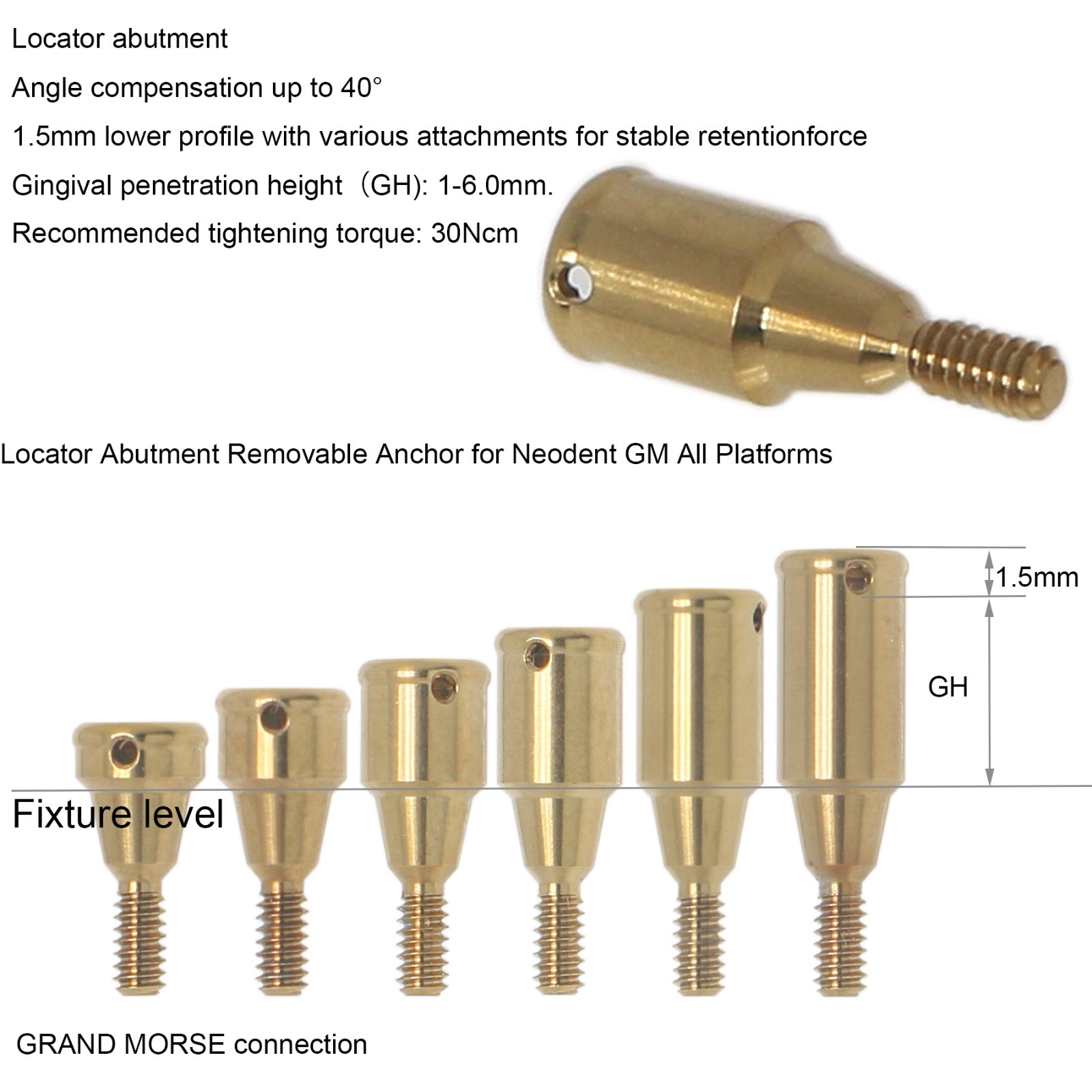 Neodent GM Overdenture Abutment GRAND MORSE connection Zest Locator Males Insert