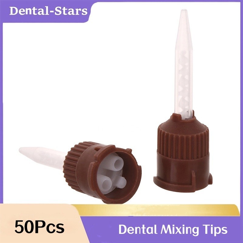 Dental Brown Short Temporary Cement HP Mixing Tips Impression Material (50/Pack)