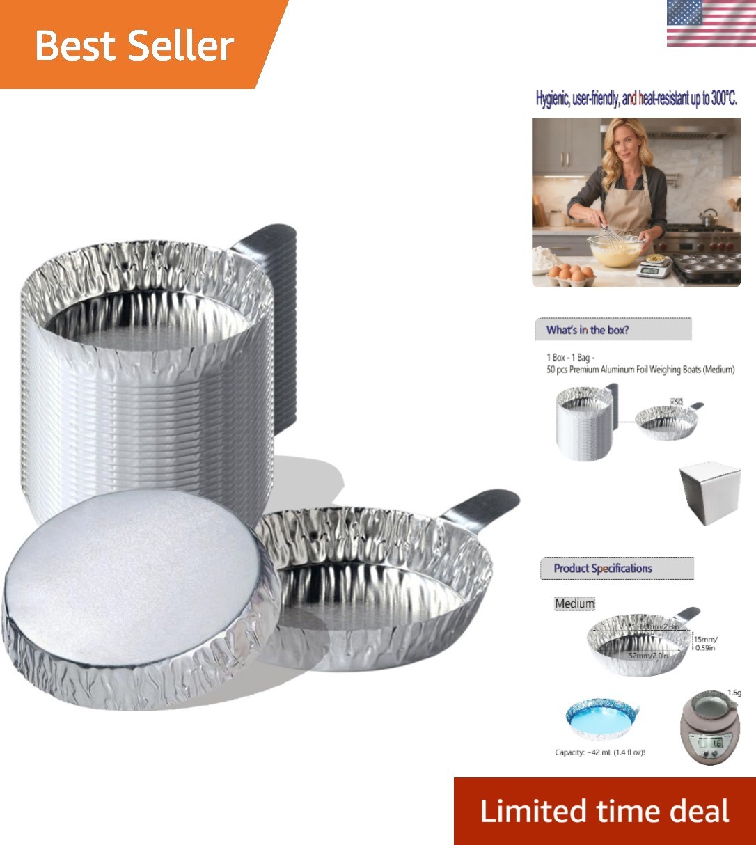 High-Quality Disposable Aluminum Weigh Dishes for Lab & Kitchen Tasks, 50-Count