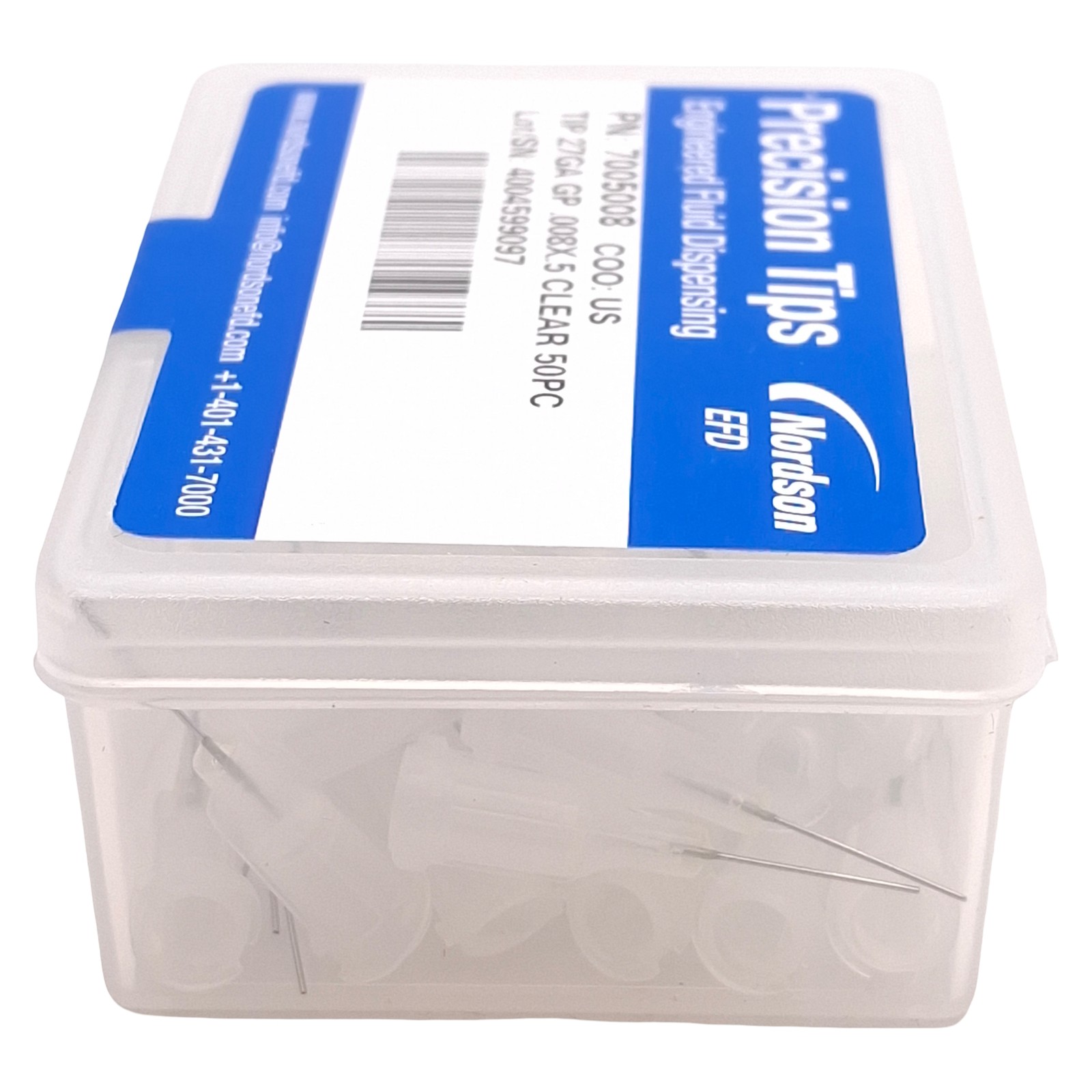Nordson EFD 7005008 Precision SS Tips, Clear, 27GA, 0.008in ID x 0.5in L, 50/Box