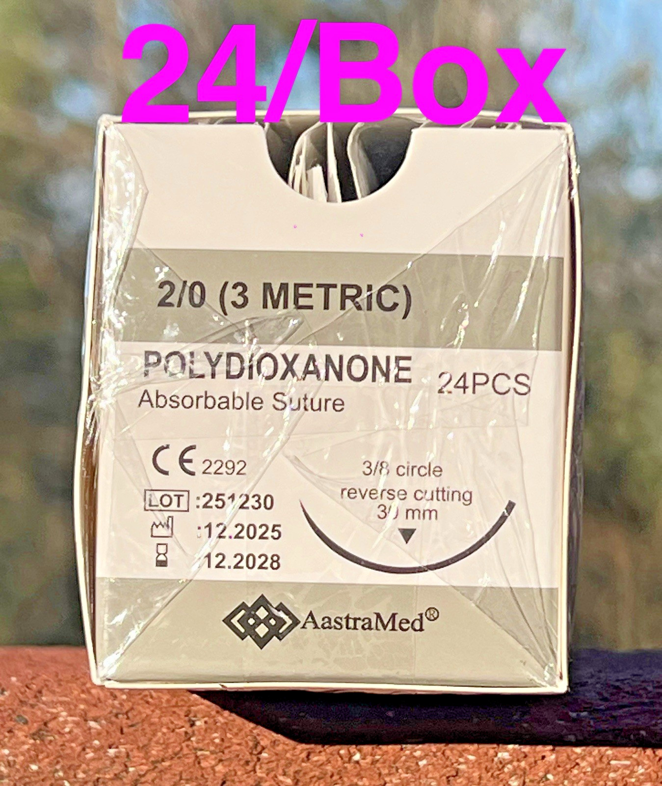 PDS PDO 2/0 Veterinary Suture 24ct Reverse Cutting 3/8 Circ Surgical Dental