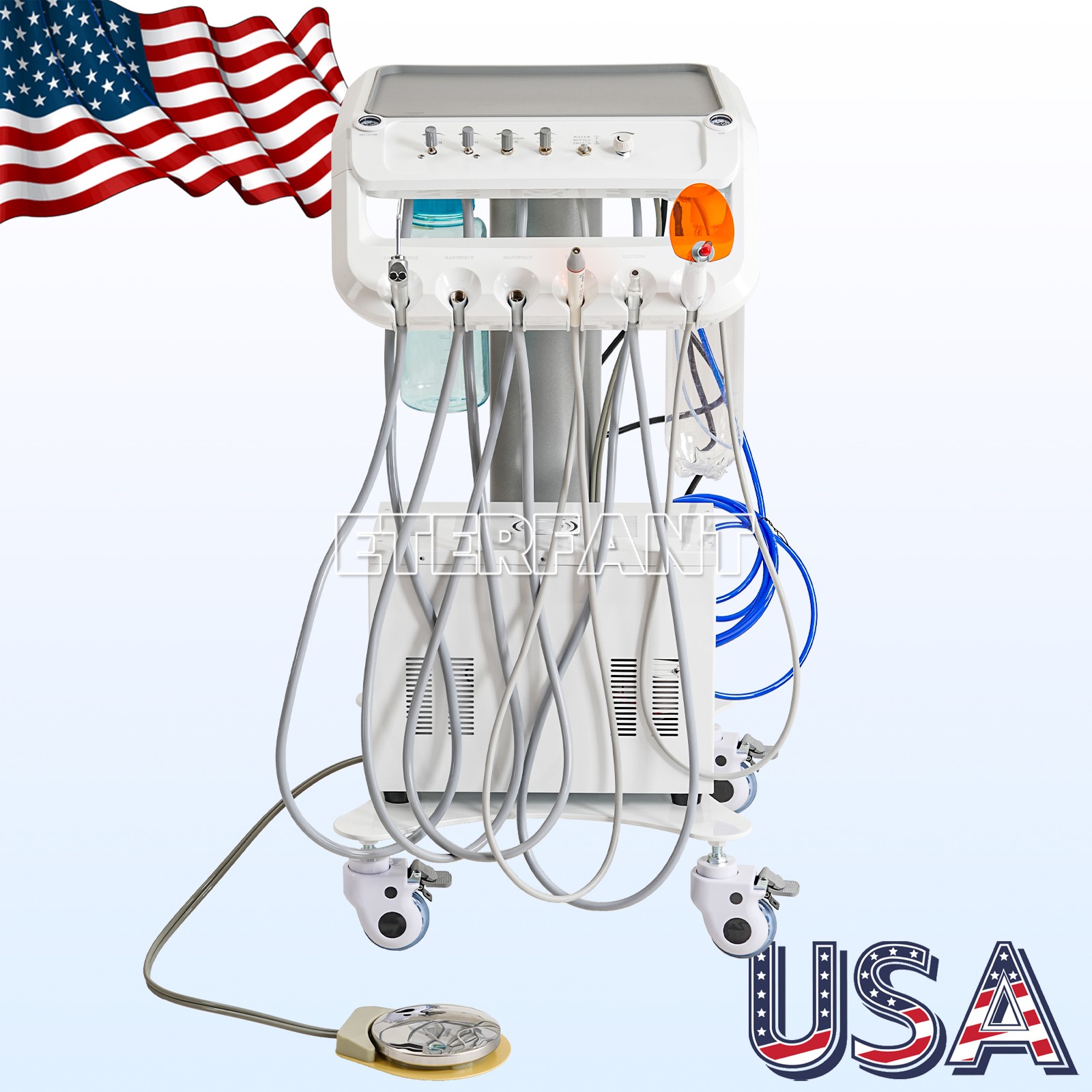 Dental Portable Mobile Cart Delivery Unit System 4Holes with Air Compressor US