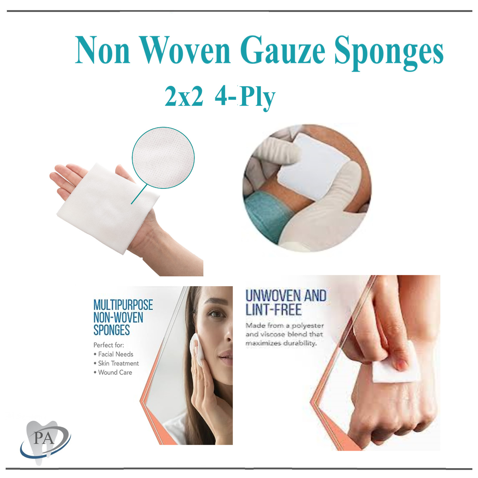 2×2 Non Woven Gauze Sponges 4-Ply, Non-Sterile Cotton Dental Medical (800 Pack)