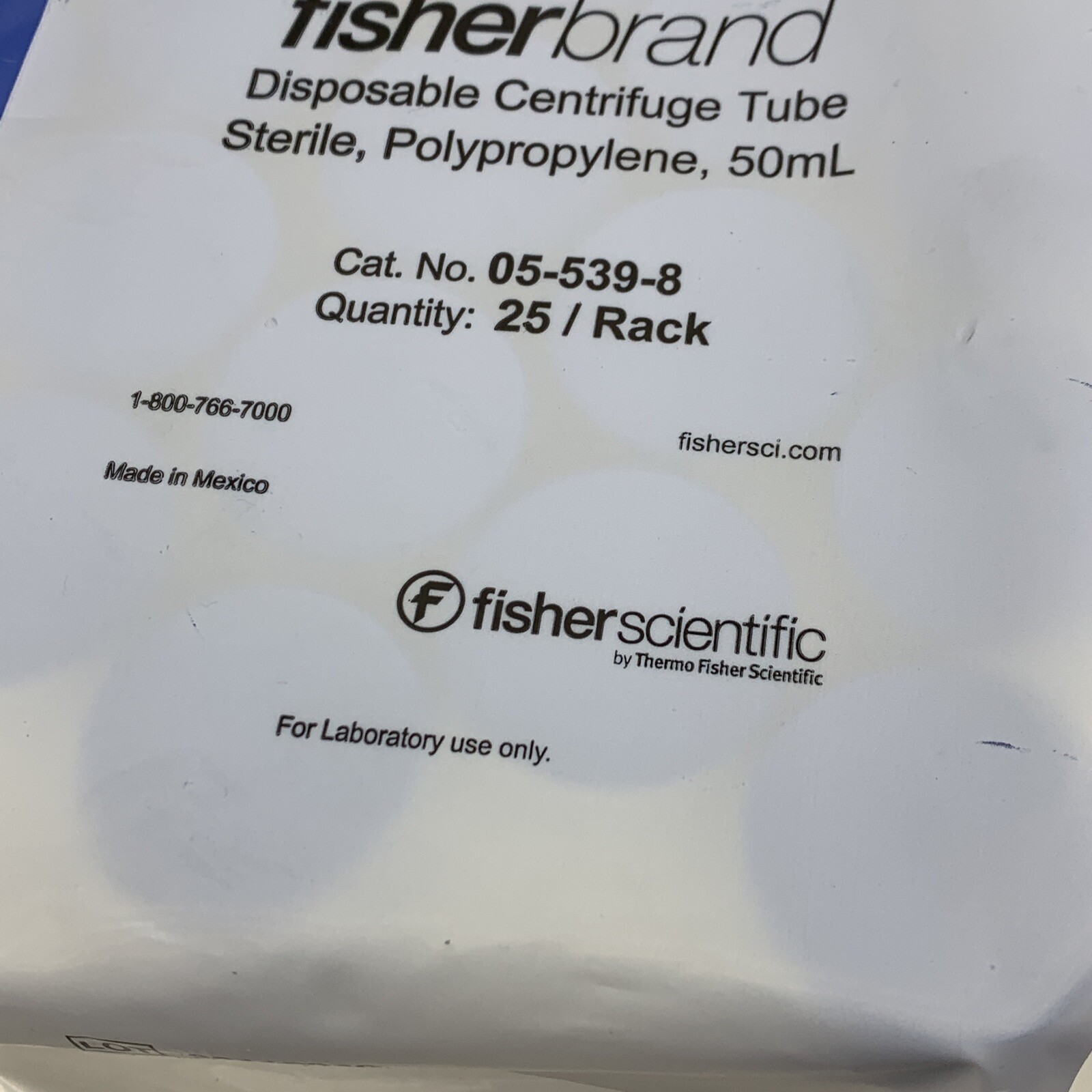 (25-Pack) Fisher Scientific 05-539-8 Sterile PP Disposable Centrifuge Tube 50mL