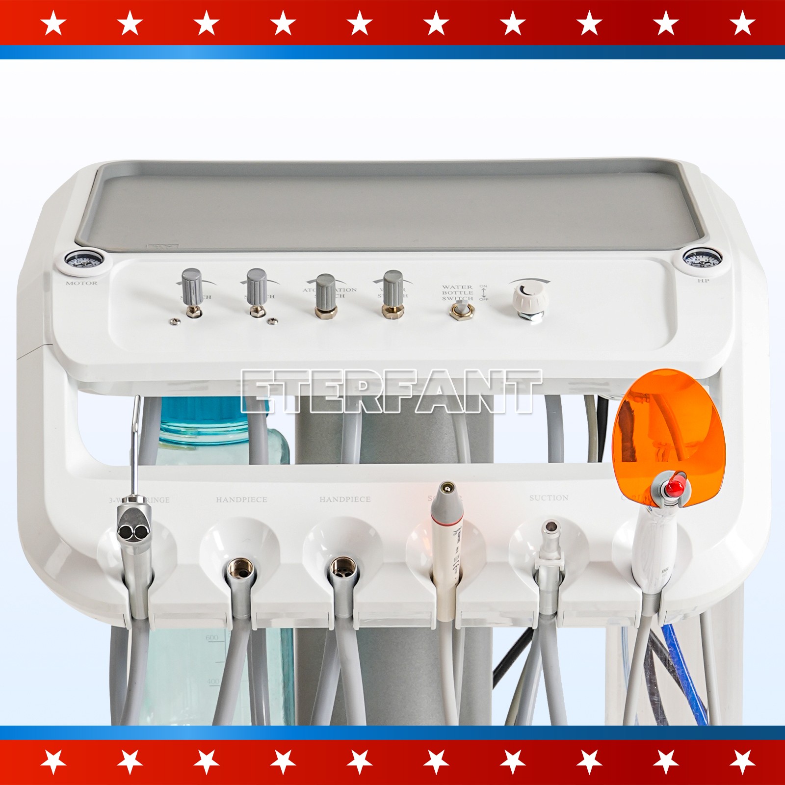 Dental Portable Mobile Cart Delivery Unit System 4Holes with Air Compressor US
