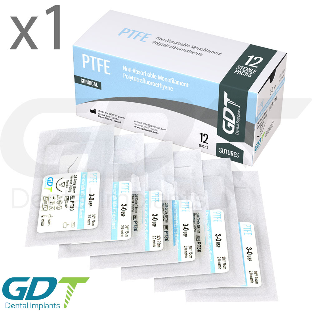 Synthetic Monofilament PTFE Sterile White Sutur3s 12pcs 19mm Reverse Cutting