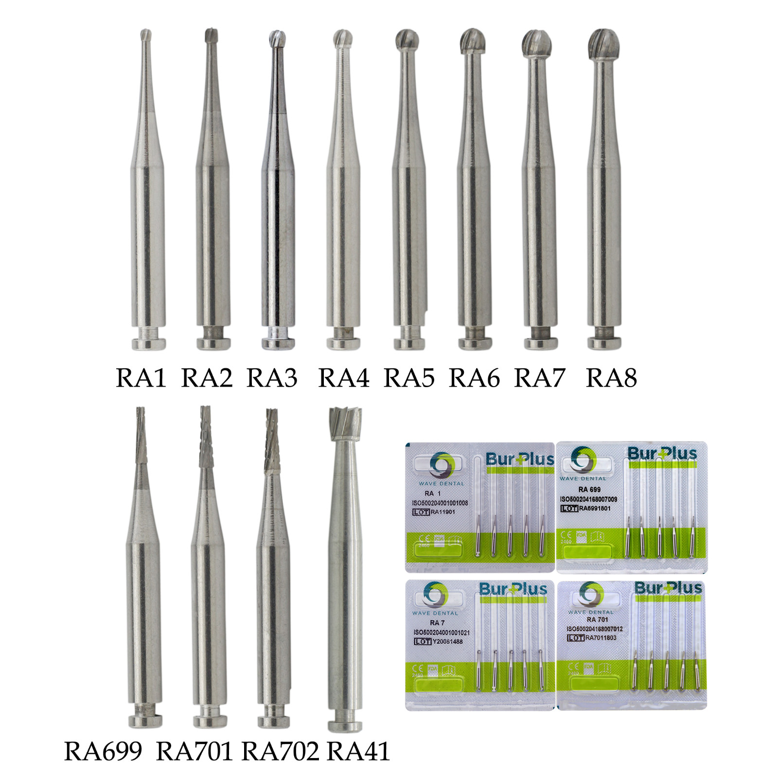 WAVE Dental Carbide Bur Round for Slow Speed Latch RA1-8 Taper Fissure RA702 699