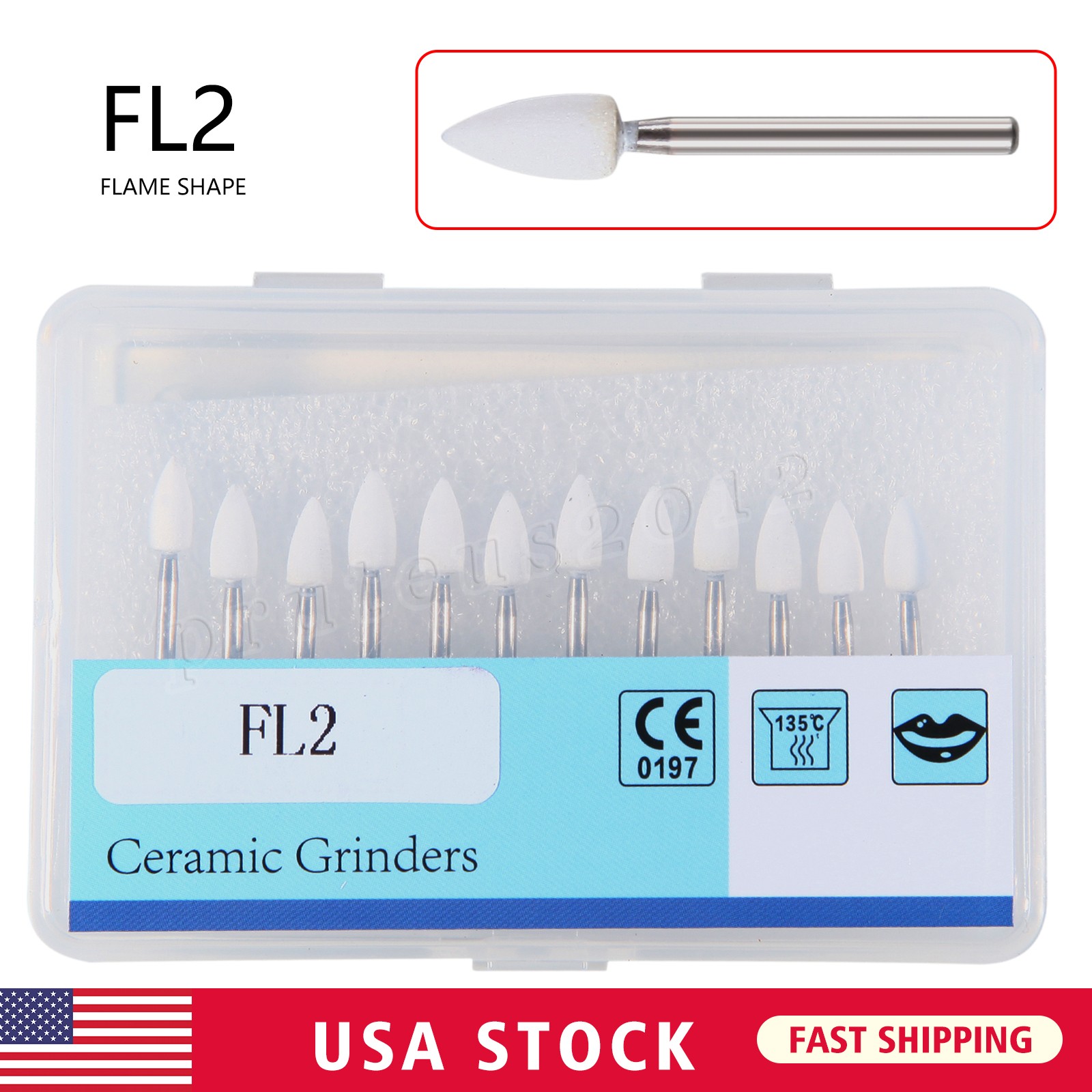 Dental Flame Mounted White Stone Polishing Burs FG Abrasion Point Burs USA