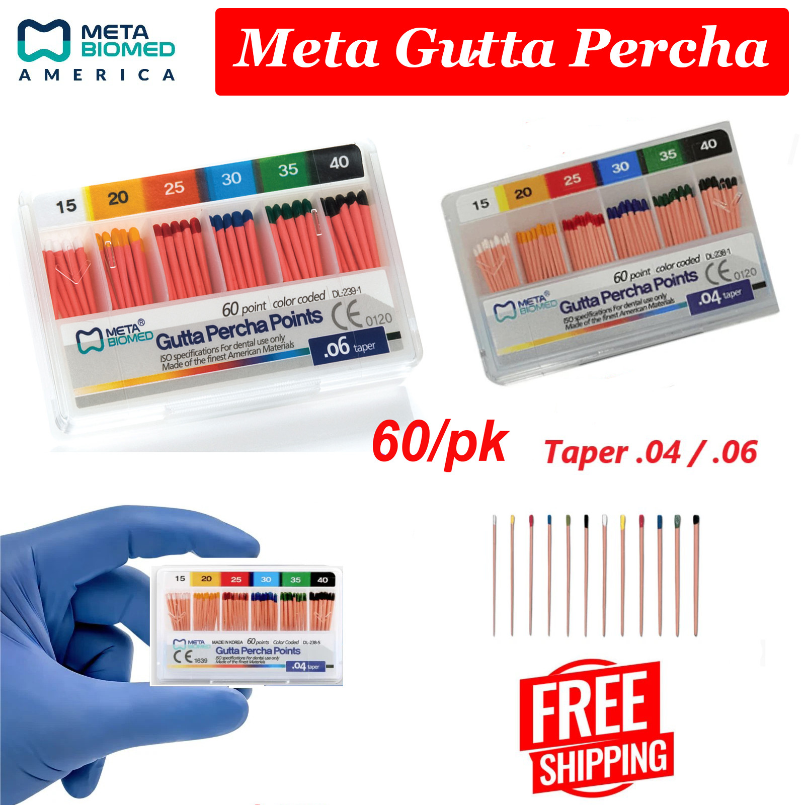 Dental Endodontic Gutta Percha Points Taper .02 .04 .06, 120 or 60/pk,#15-40