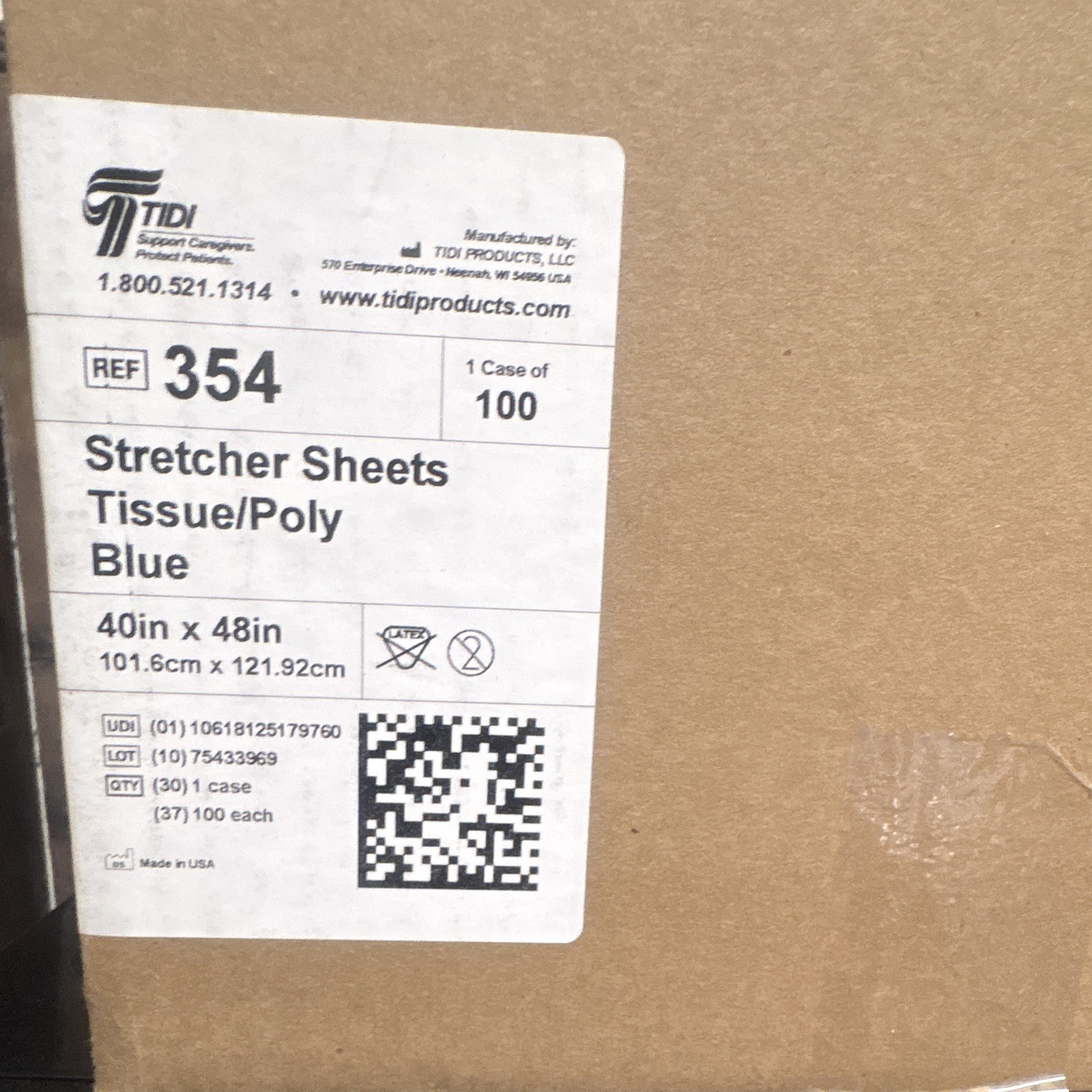 TIDI Tissue/Poly Blue Stretcher Sheets 40×48″ MPN 354 Case of 100