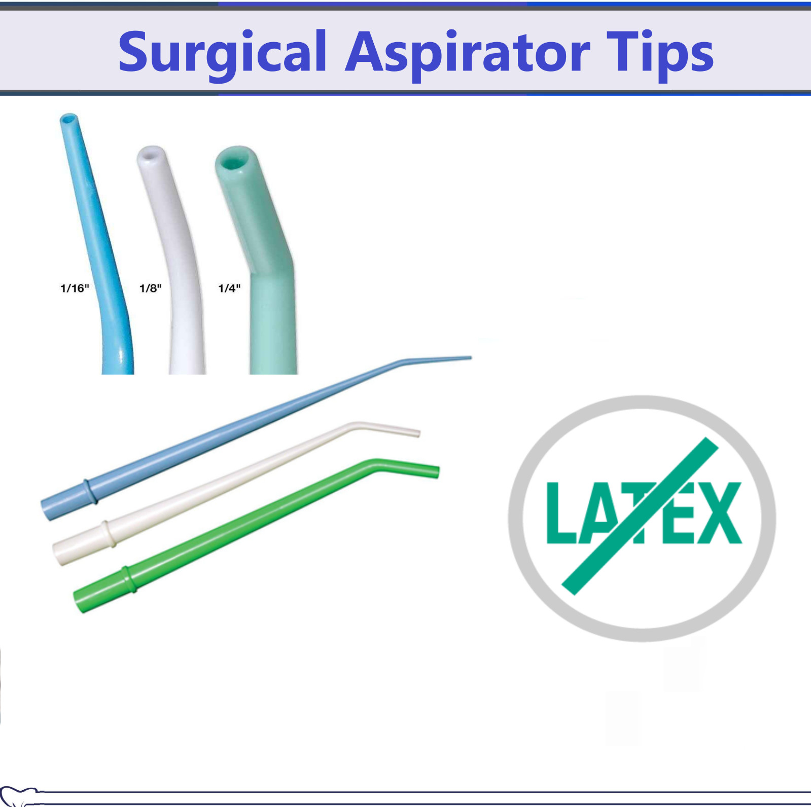 Surgical Aspirator Tips Dental Aspirating Suction Tips Blue, Green, White, 25Pk