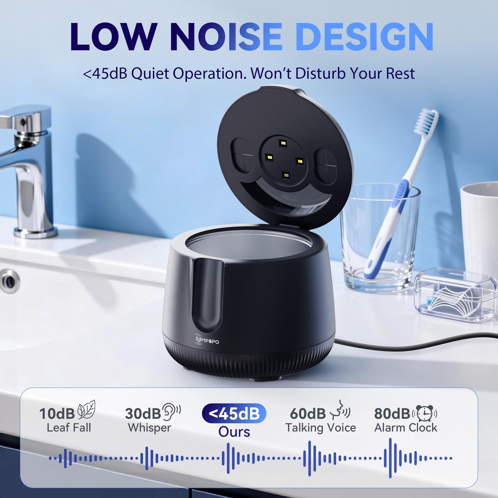 UMPOPO Ultrasonic Retainer Cleaner Machine 48kHz, Dental Cleaning Pod, Black