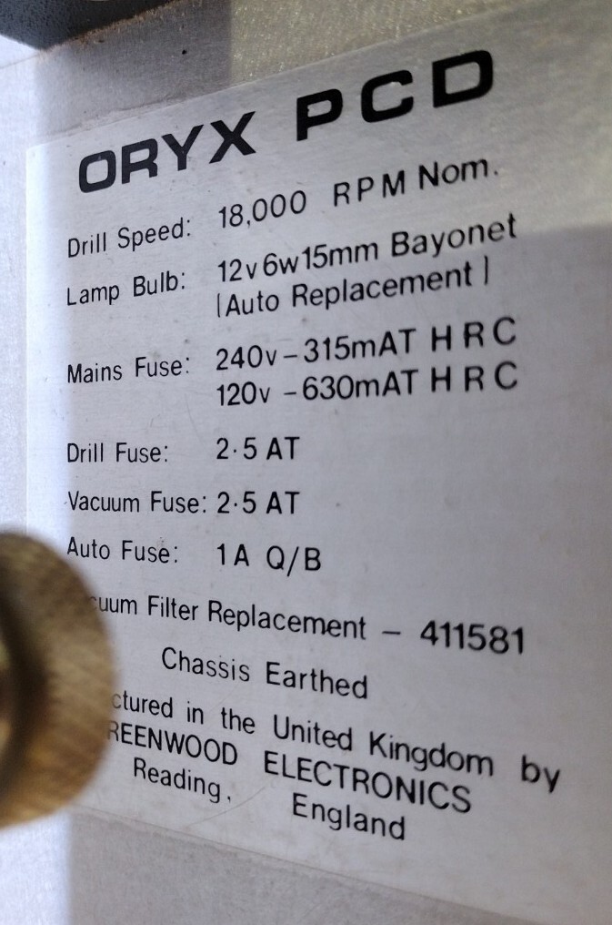 ORYX PCD Dental Lab Drill 18,000 RPM 9″ Throat Built-In Light & Vacuum 115V